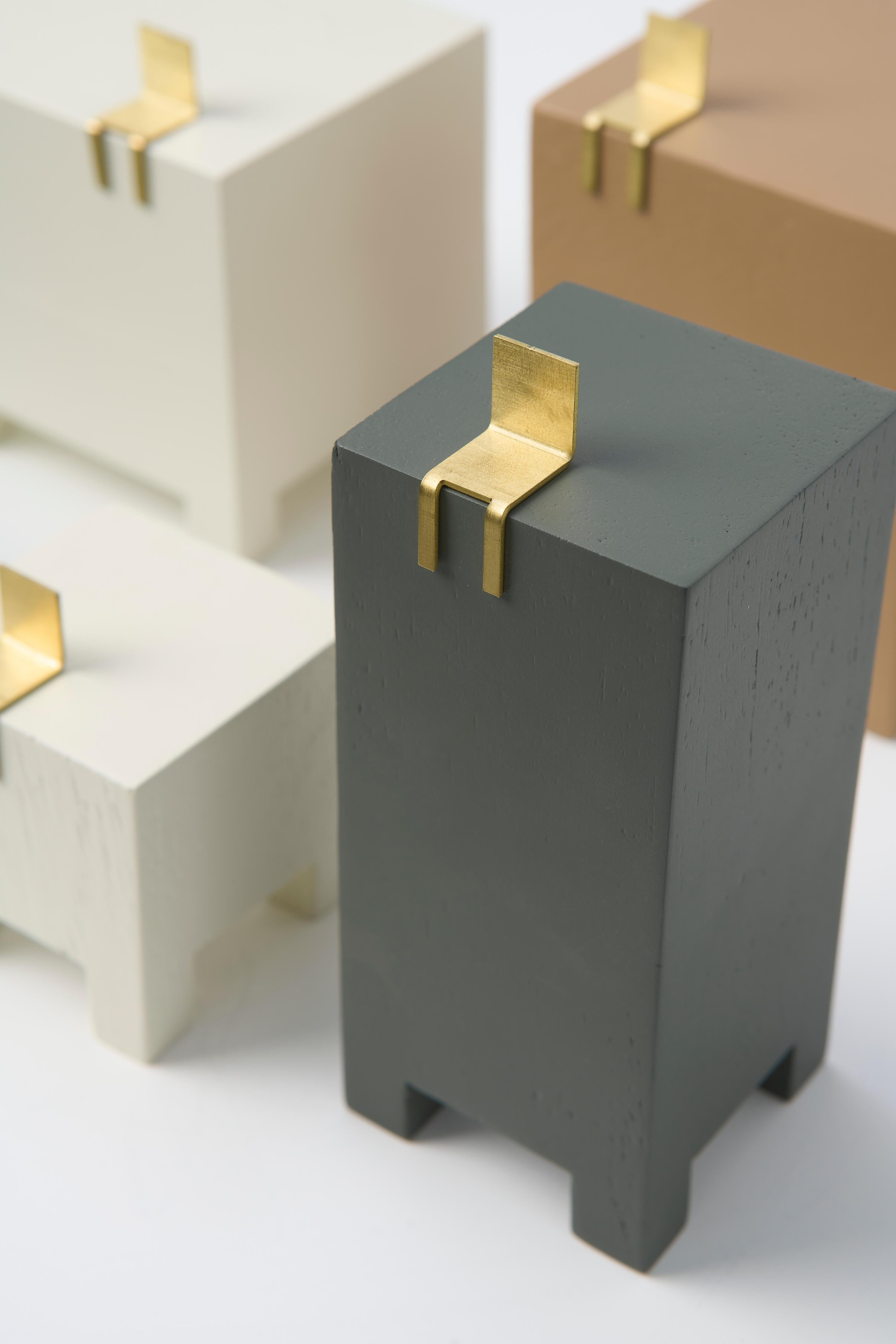Minimalist Cadeira Series, Wood and Brass Sculptures For Sale