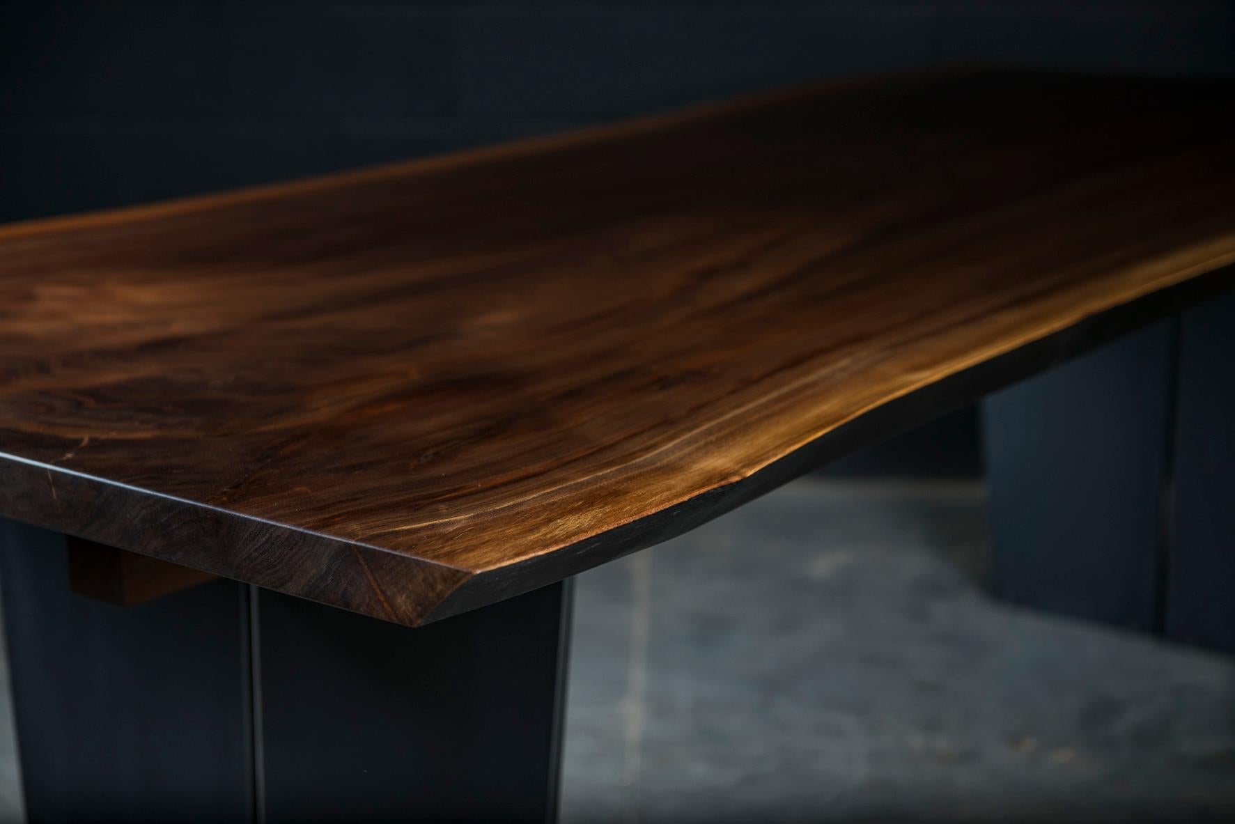 Ebonized Cadelon Live Edge Dining Table, by Ambrozia, Black Walnut Slabs, Hand-Blackened  For Sale