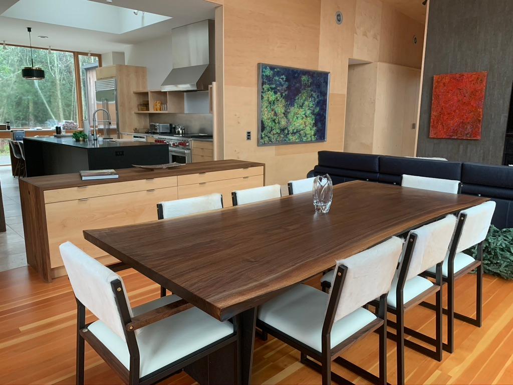 Contemporary CADELON Live Edge Dining Table by AMBROZIA, Black Walnut Slab & Blackened Steel For Sale
