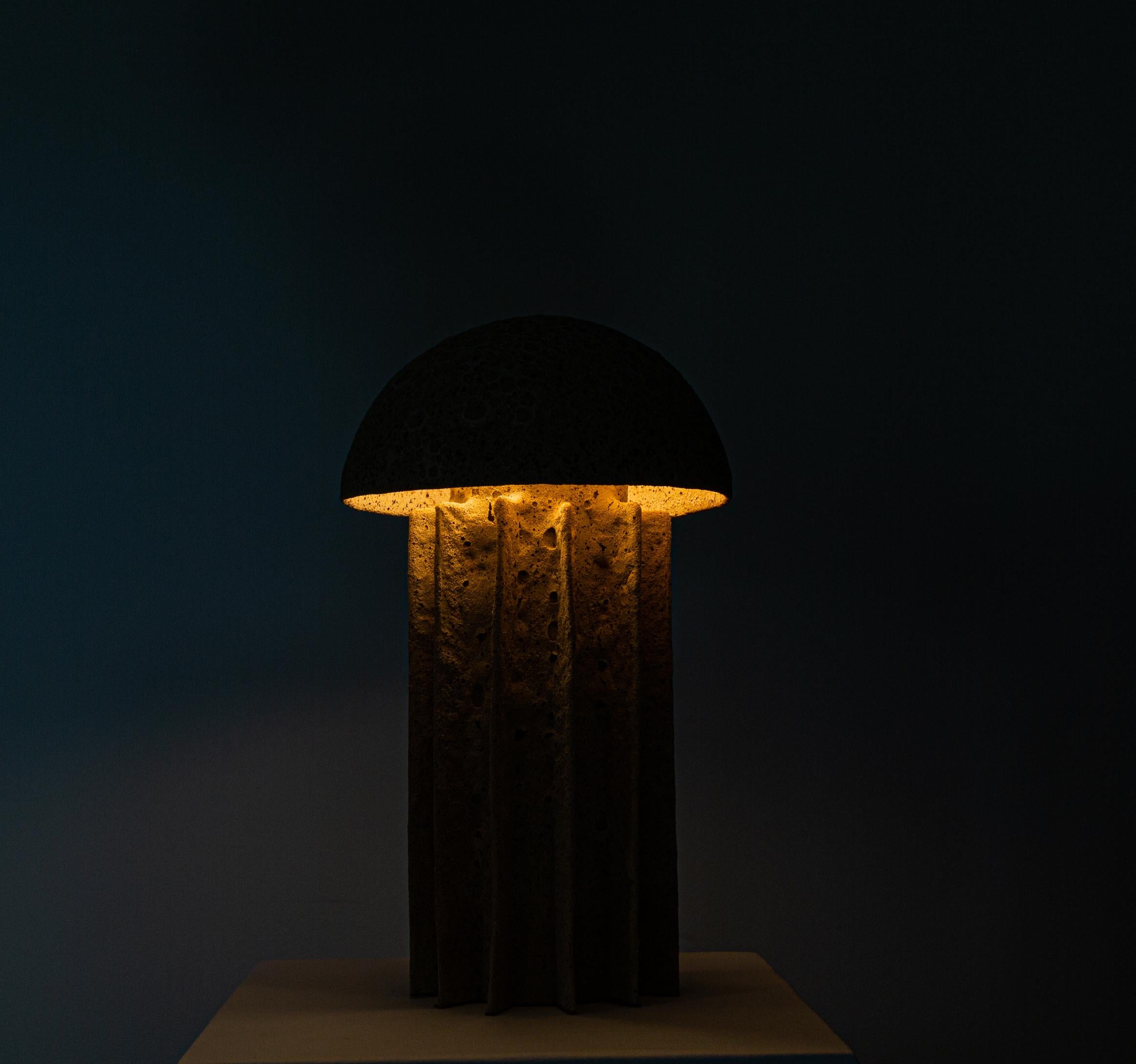 CADEN Table Ceramic Dome Lamp, Highly Textured Light Lava Glaze by Kalin Asenov For Sale 3