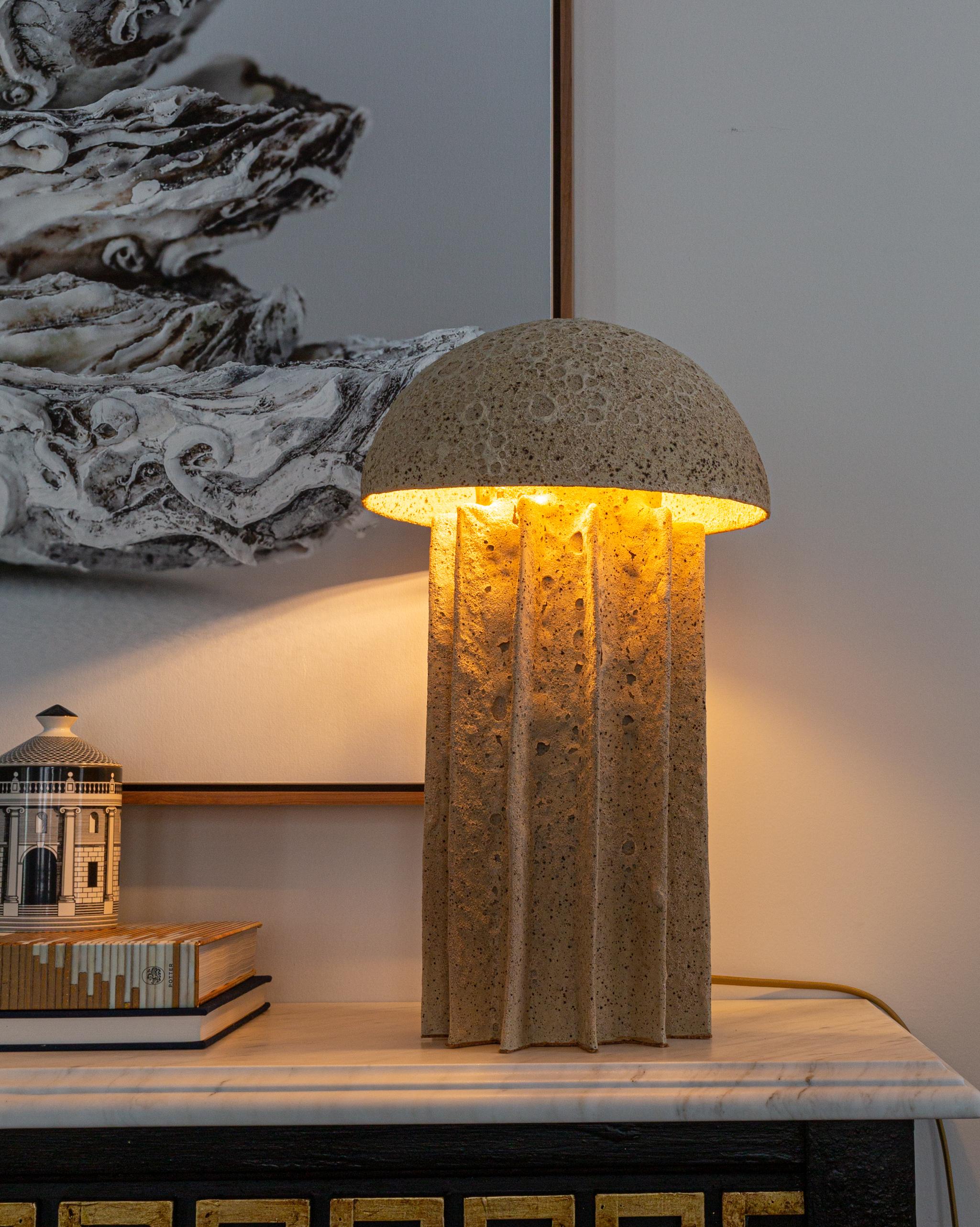 CADEN Table Ceramic Dome Lamp, Highly Textured Light Lava Glaze by Kalin Asenov For Sale 4