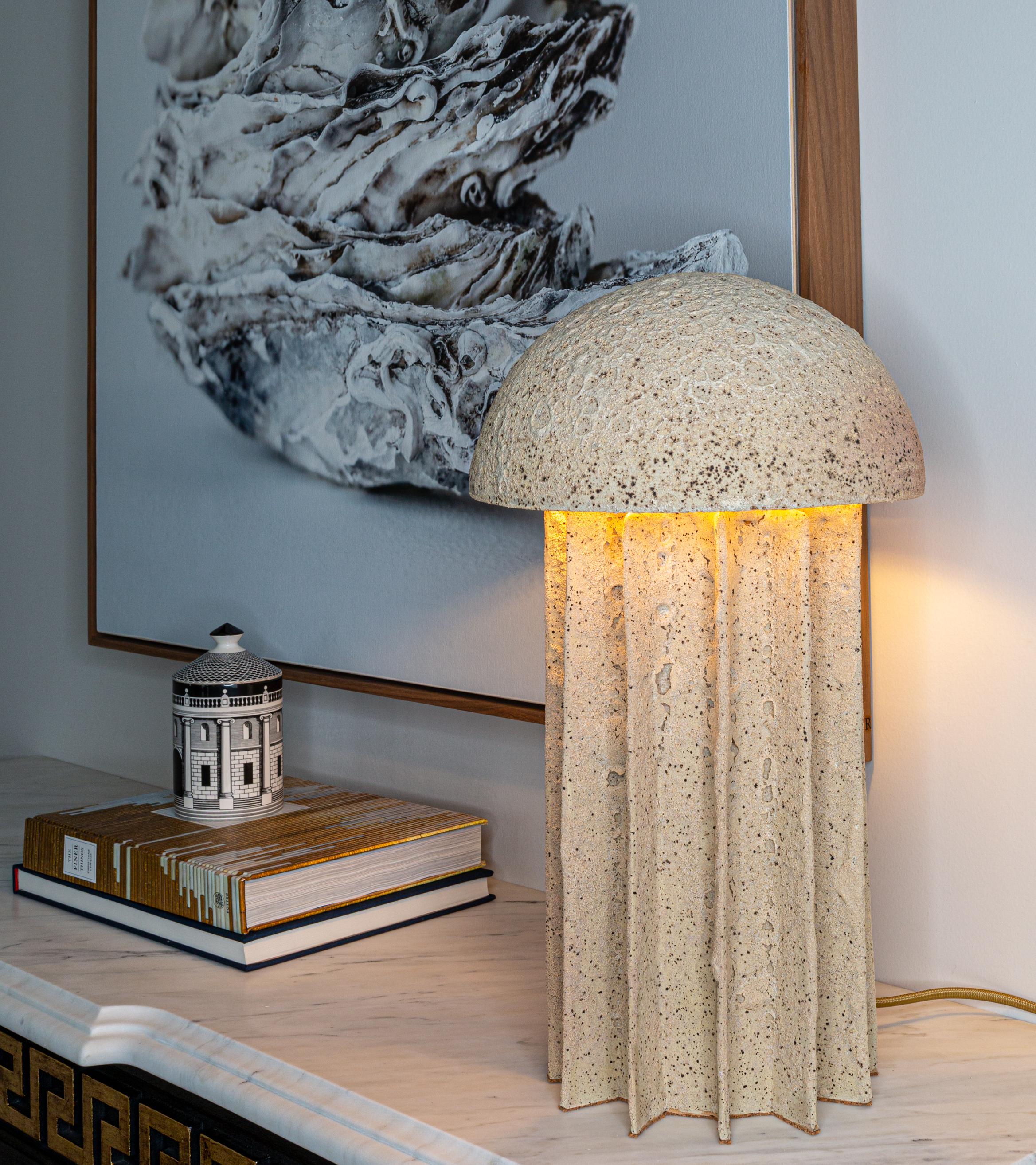 Modern CADEN Table Ceramic Dome Lamp, Highly Textured Light Lava Glaze by Kalin Asenov For Sale