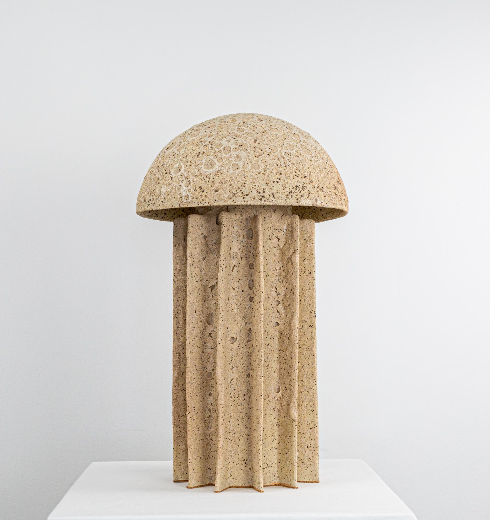 Hand-Carved CADEN Table Ceramic Dome Lamp, Highly Textured Light Lava Glaze by Kalin Asenov For Sale
