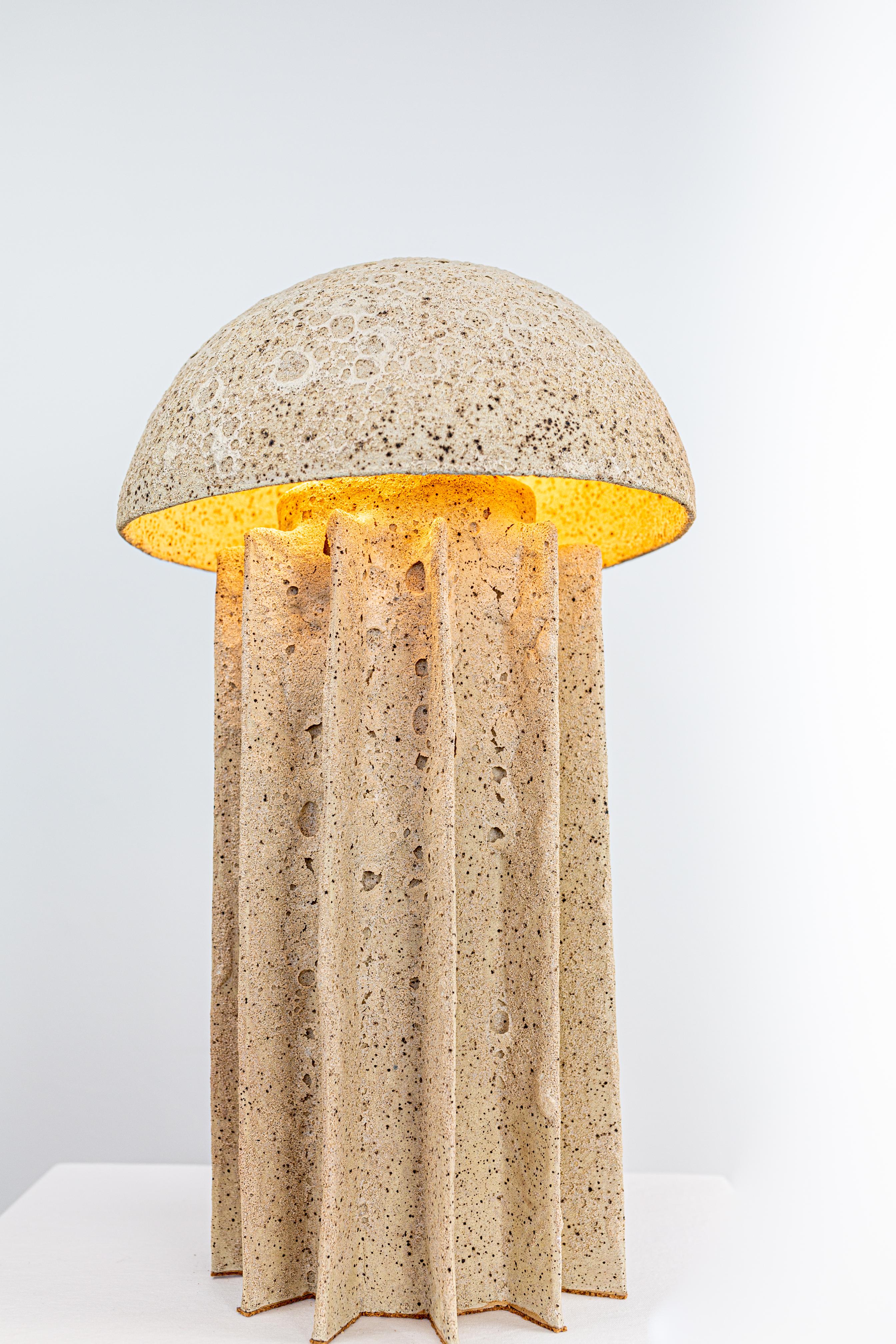 CADEN Table Ceramic Dome Lamp, Highly Textured Light Lava Glaze by Kalin Asenov For Sale 1