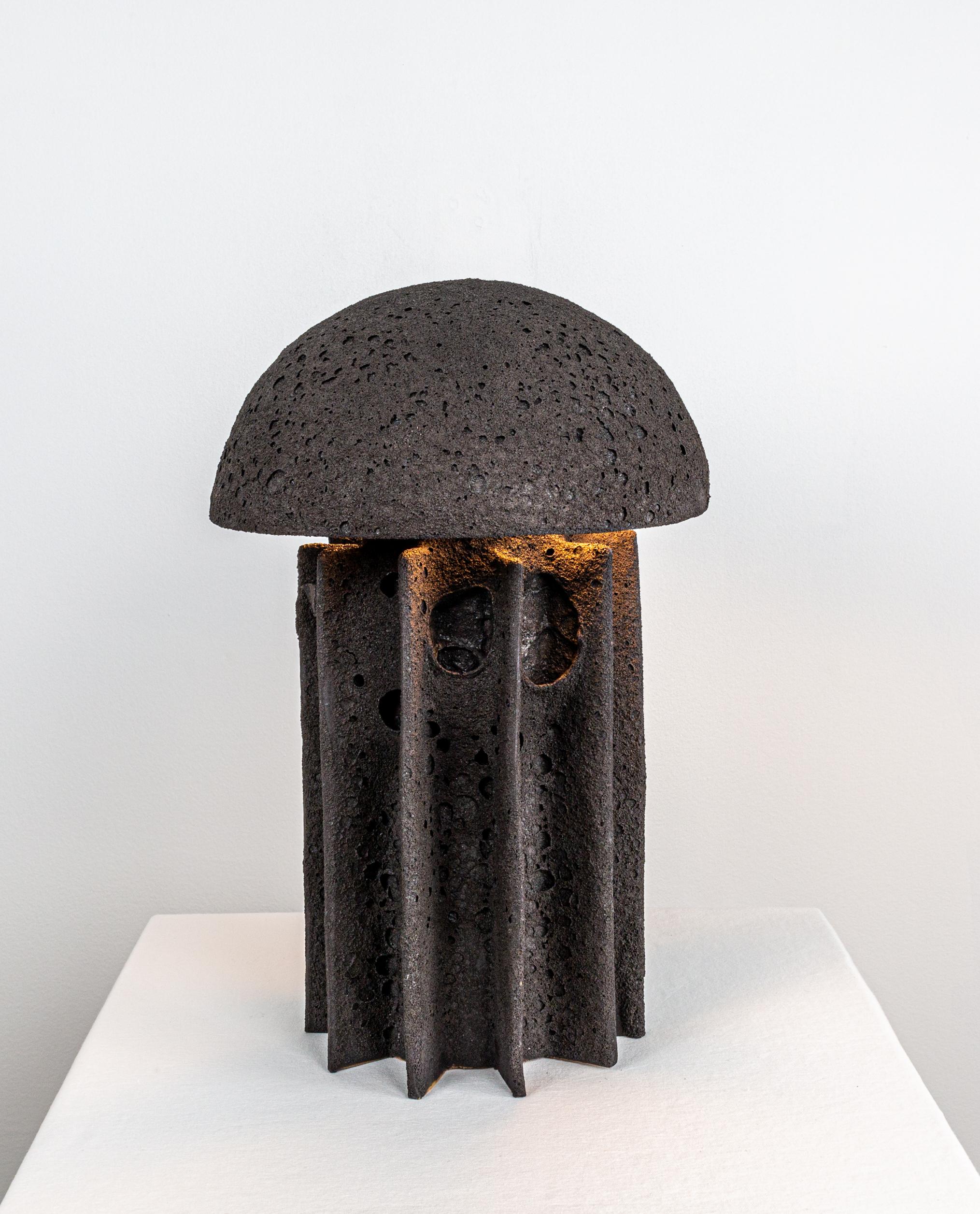 CADEN Ceramic Dome Table Lamp, Highly Textured Black Lava Glaze, by Kalin Asenov For Sale 3