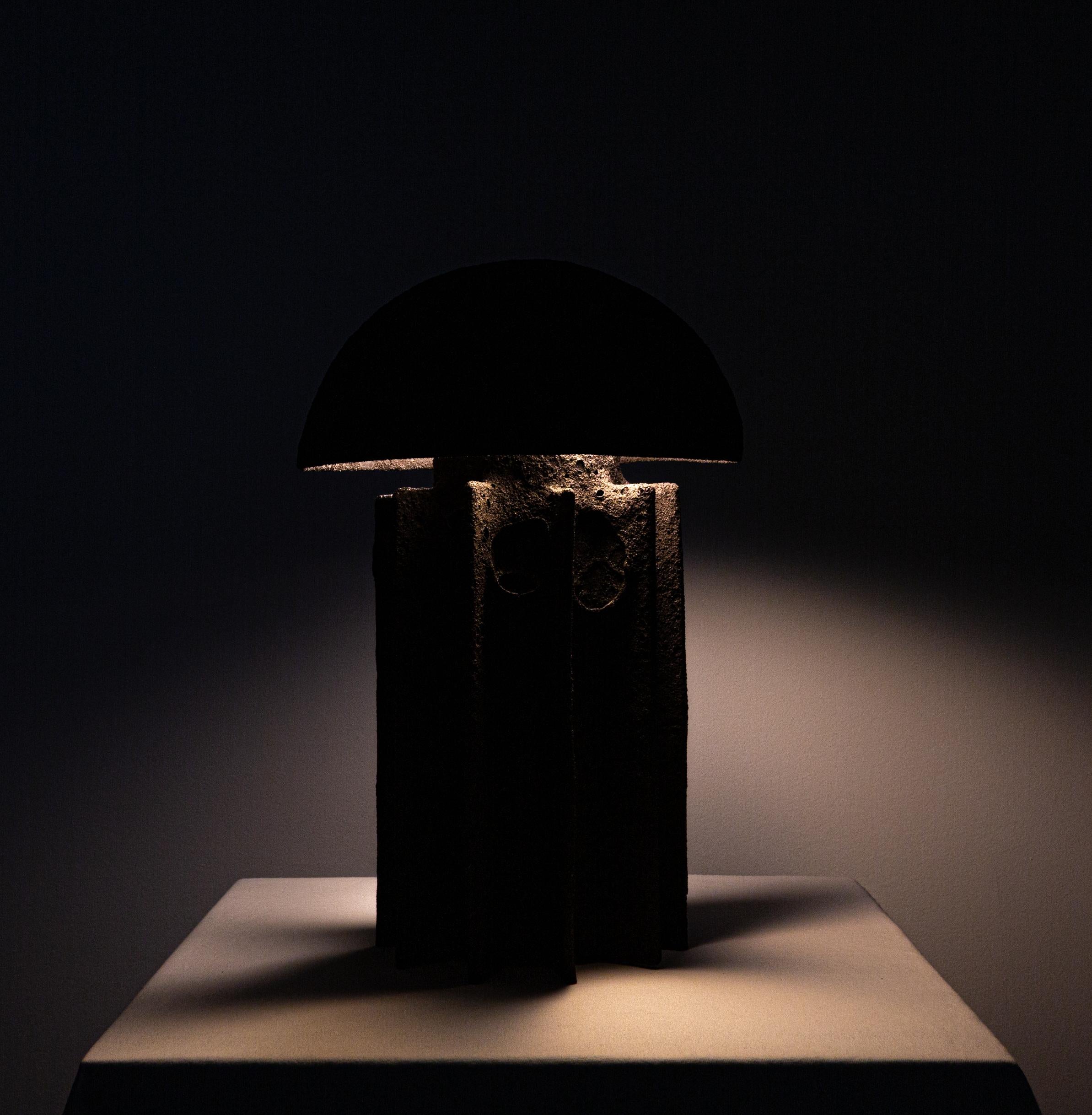 CADEN Ceramic Dome Table Lamp, Highly Textured Black Lava Glaze, by Kalin Asenov For Sale 4