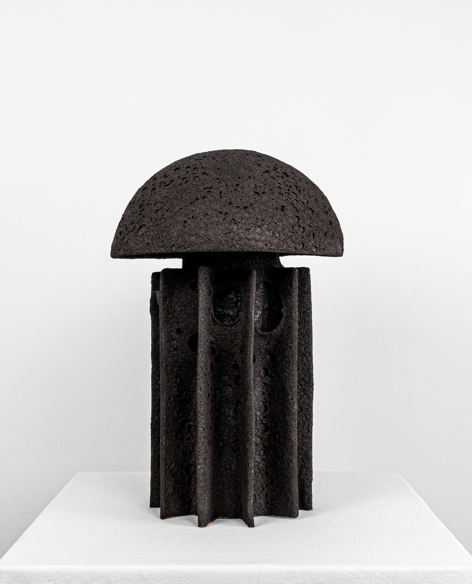 American CADEN Ceramic Dome Table Lamp, Highly Textured Black Lava Glaze, by Kalin Asenov For Sale
