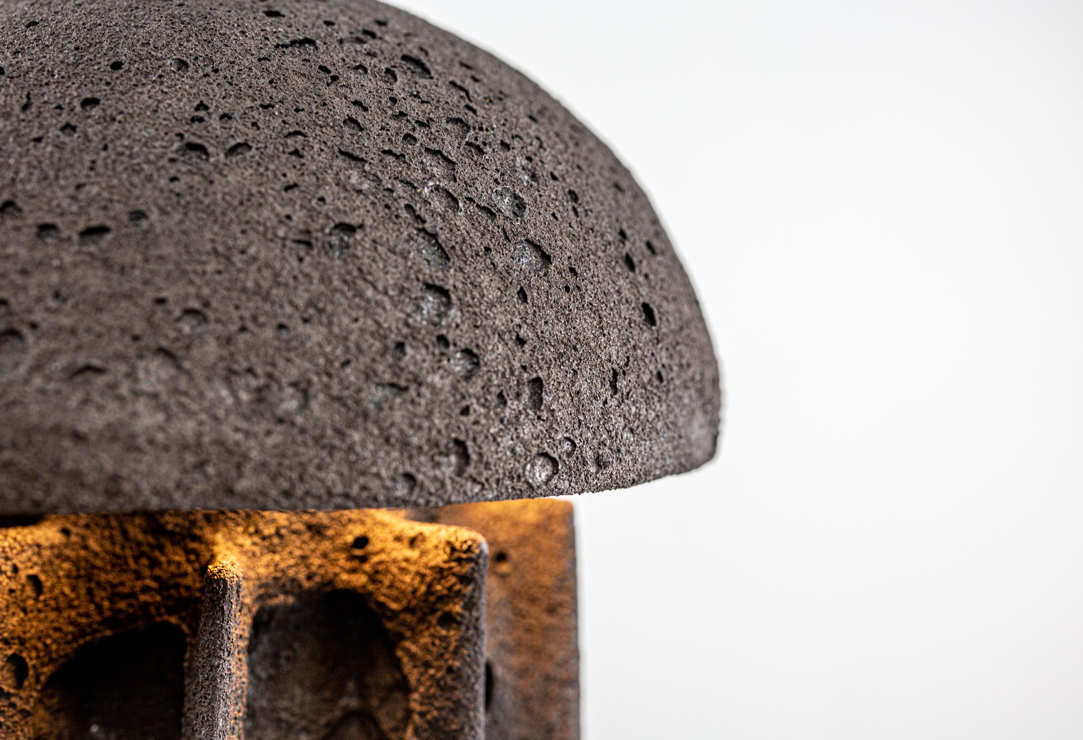 Hand-Carved CADEN Ceramic Dome Table Lamp, Highly Textured Black Lava Glaze, by Kalin Asenov For Sale