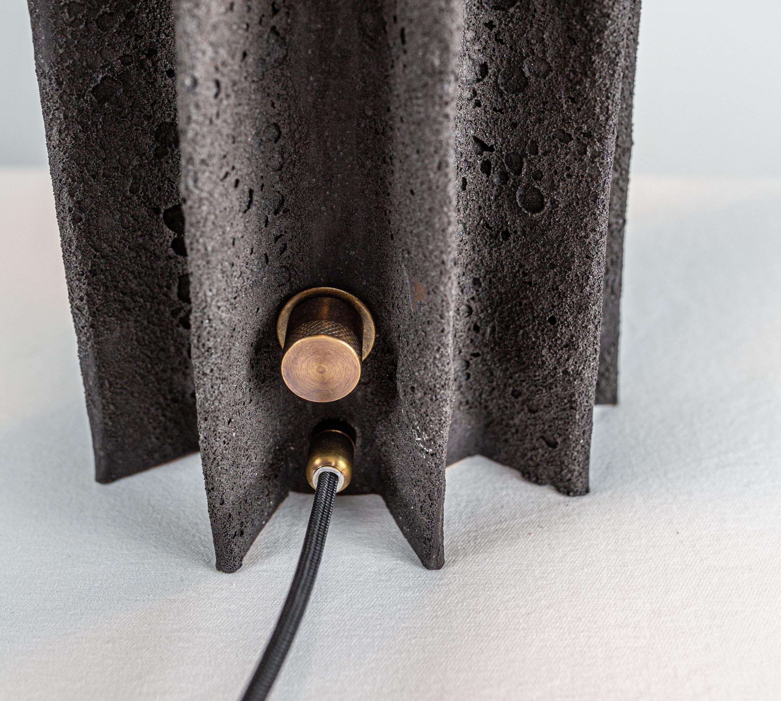 CADEN Ceramic Dome Table Lamp, Highly Textured Black Lava Glaze, by Kalin Asenov In New Condition For Sale In Savannah, GA