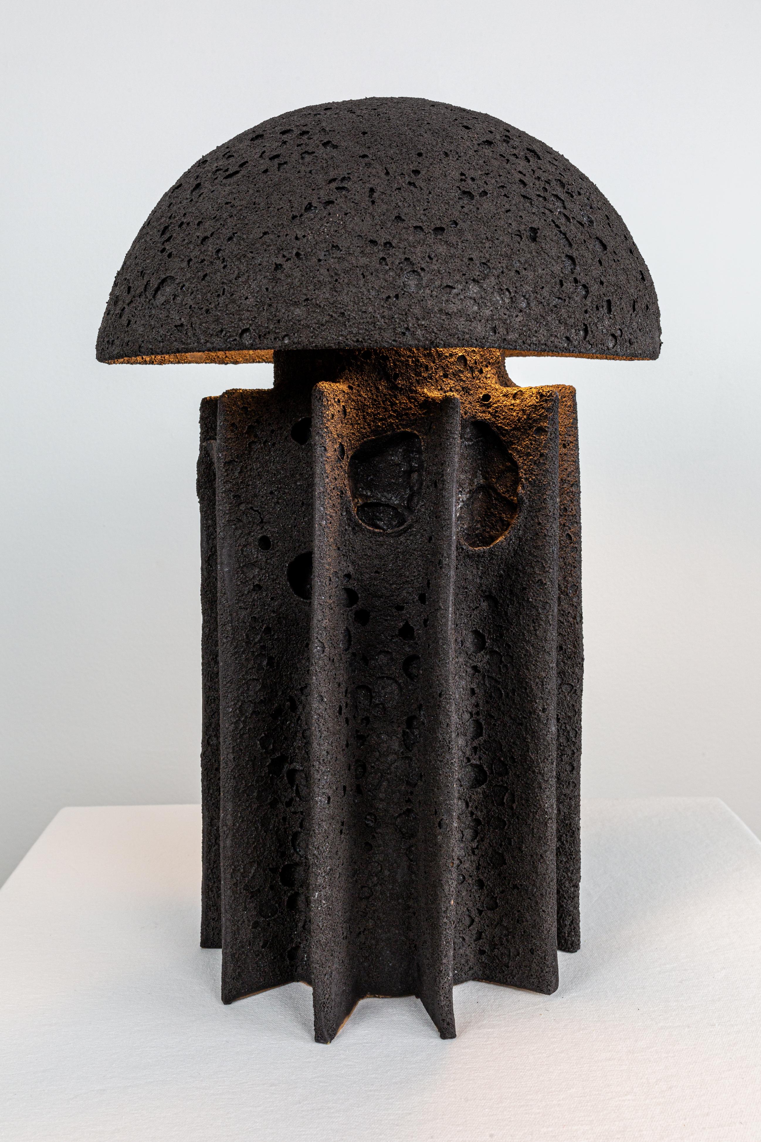 CADEN Ceramic Dome Table Lamp, Highly Textured Black Lava Glaze, by Kalin Asenov For Sale 2