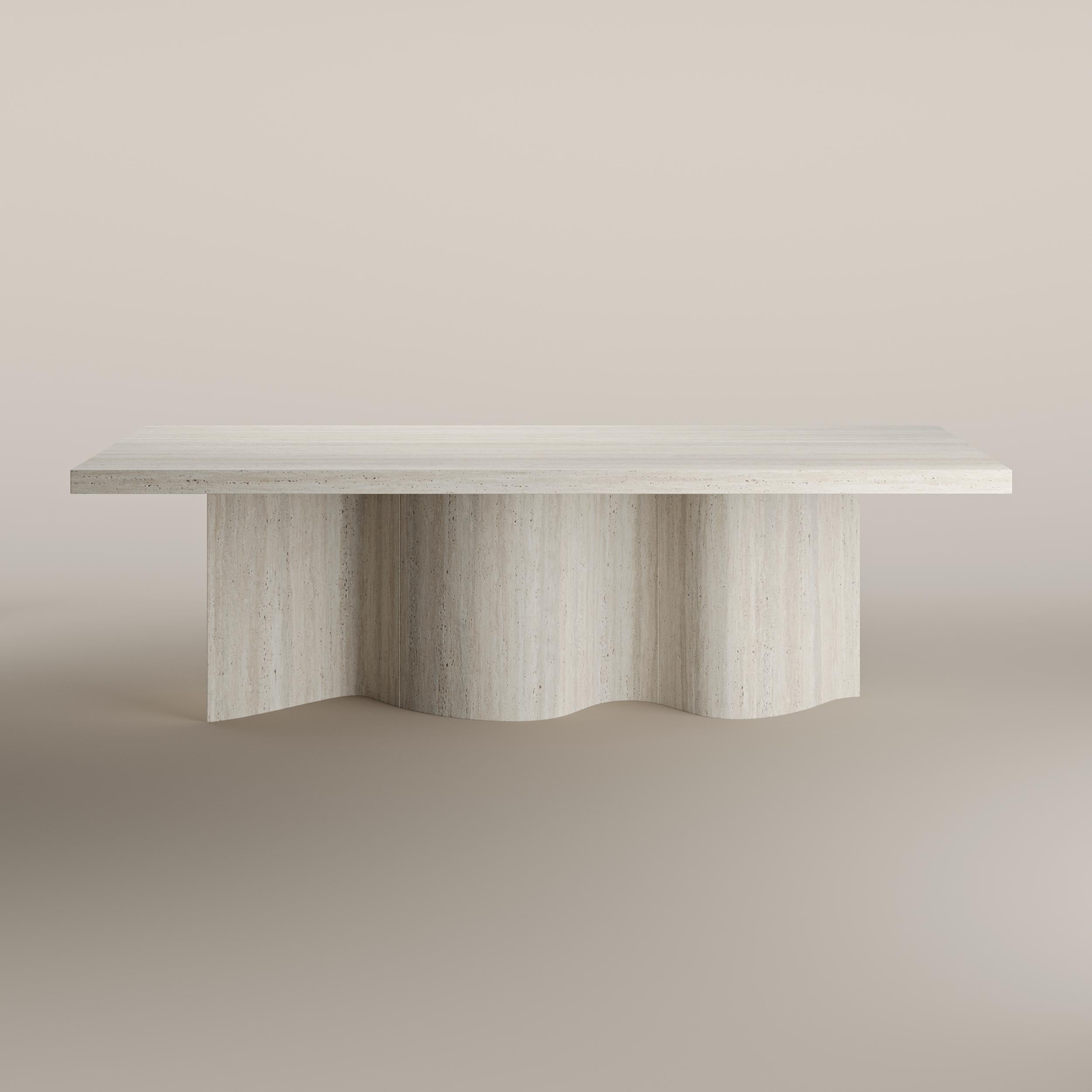 Hand-Carved Cadence Travertine Dining Table by T. Woon For Sale