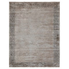 CADENCIA Hand Knotted Transitional Border Silk Rug, Beige Taupe Colour By Hands