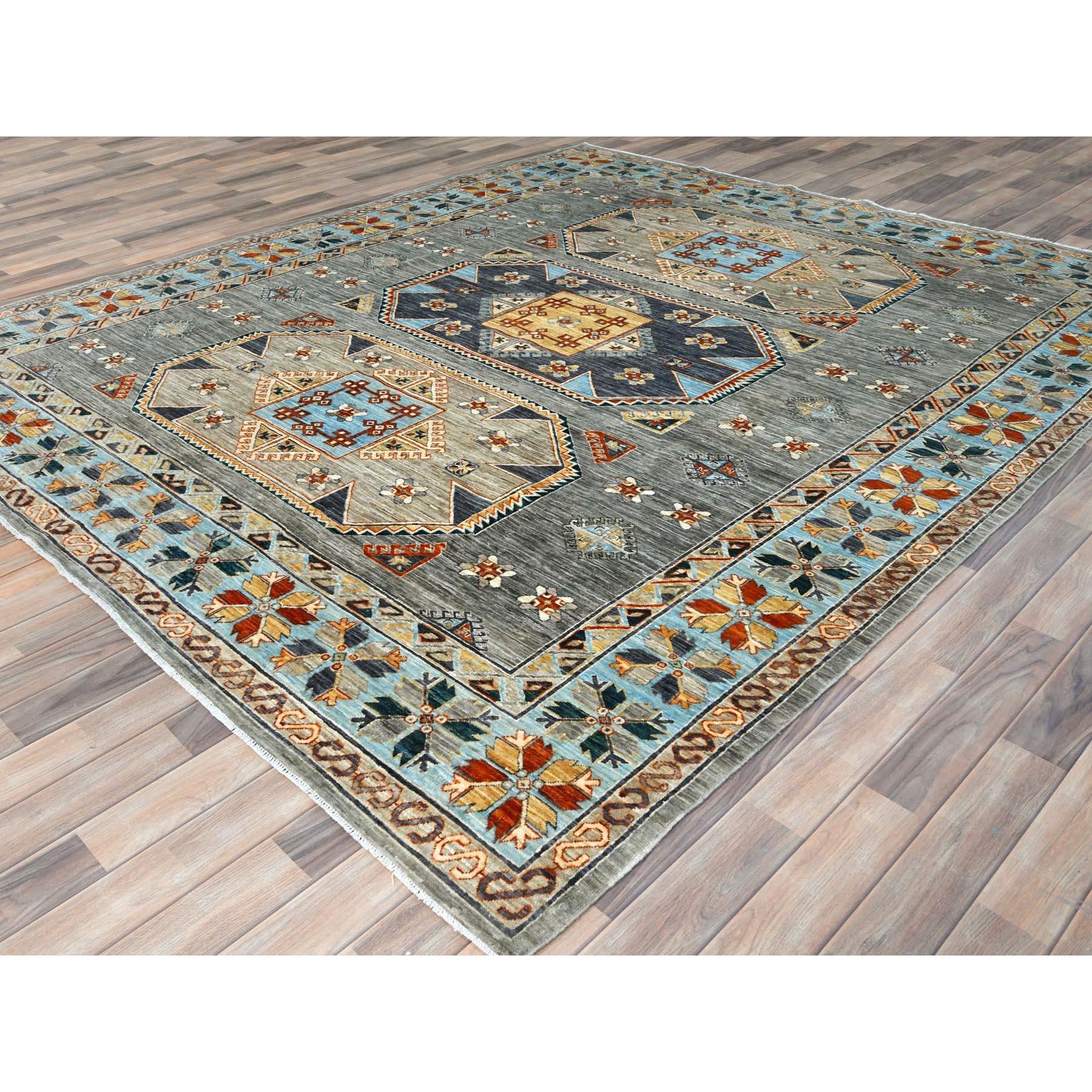Medievale Tappeto Cadet Gray di ispirazione armena con design caucasico in lana annodato a mano 8'3