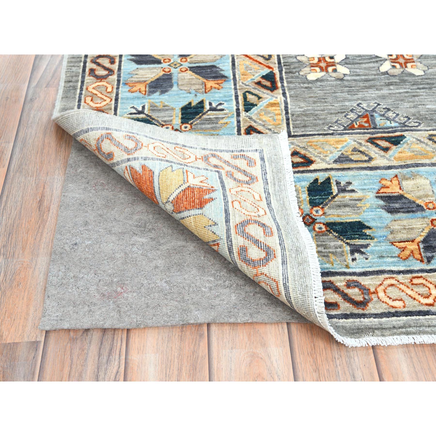 Afghano Tappeto Cadet Gray di ispirazione armena con design caucasico in lana annodato a mano 8'3