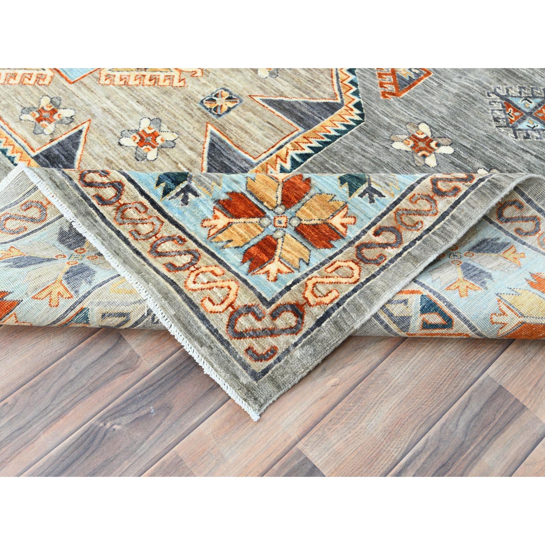 Tappeto Cadet Gray di ispirazione armena con design caucasico in lana annodato a mano 8'3