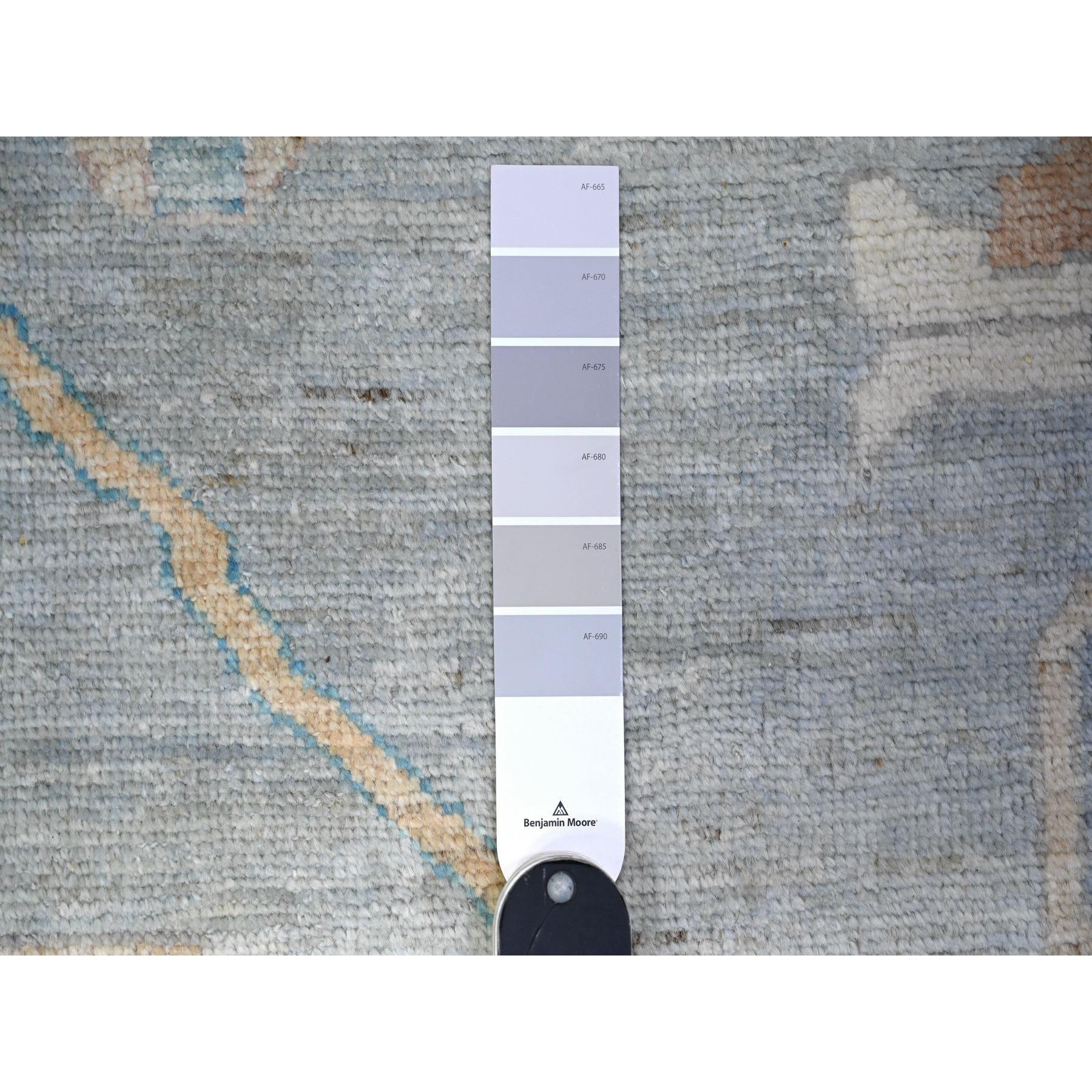 Laine Tapis d'Oushak surdimensionné en pure laine afghane angora gris Cadet noué à la main 14'0