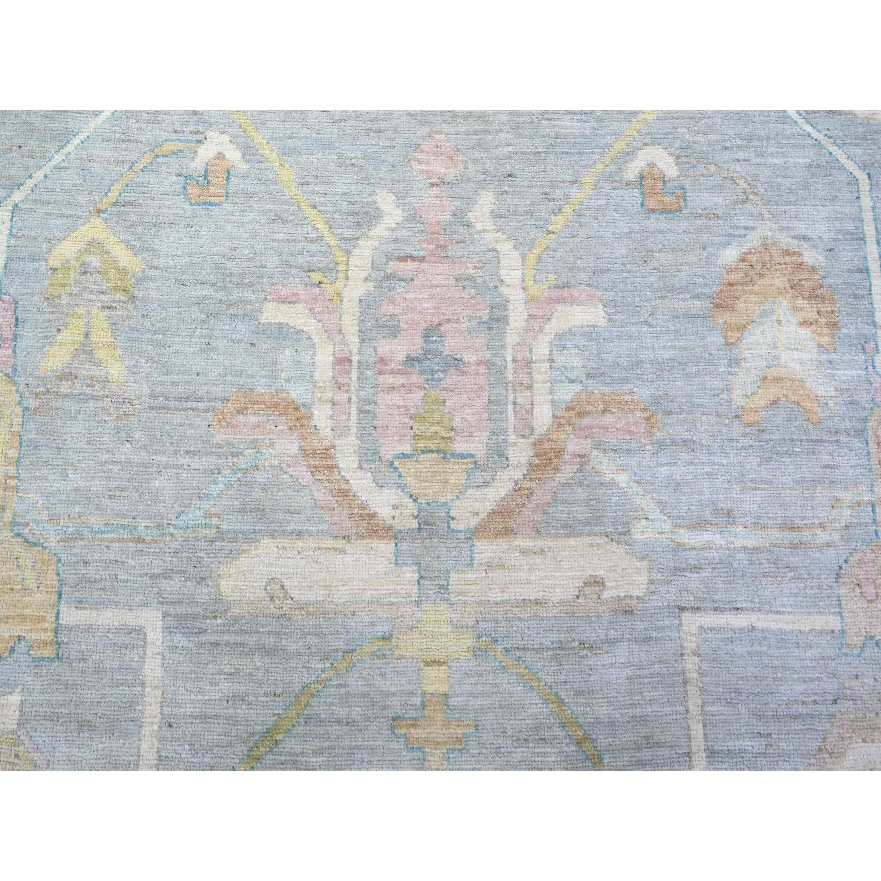Tapis d'Oushak surdimensionné en pure laine afghane angora gris Cadet noué à la main 14'0