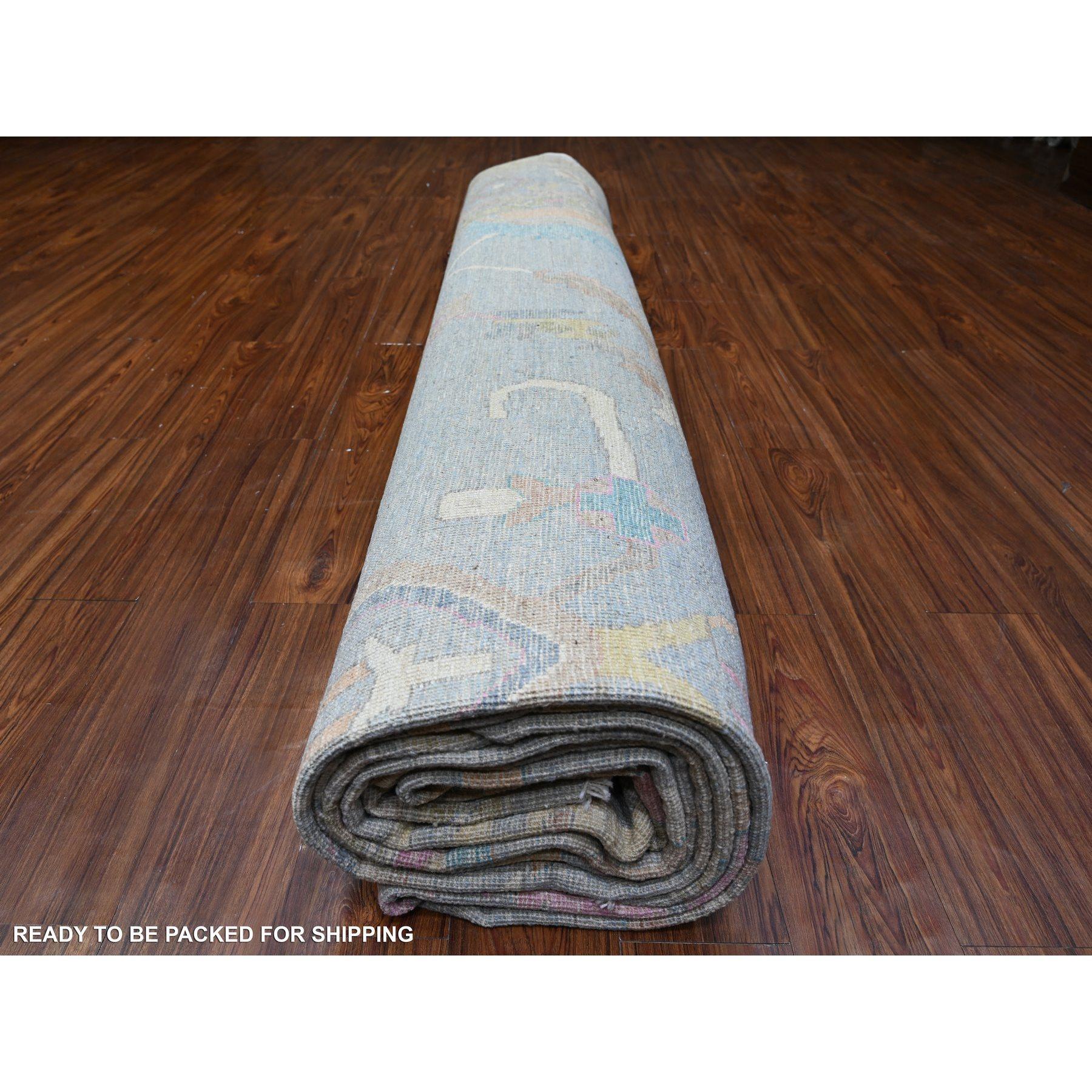 Tapis d'Oushak surdimensionné en pure laine afghane angora gris Cadet noué à la main 14'0