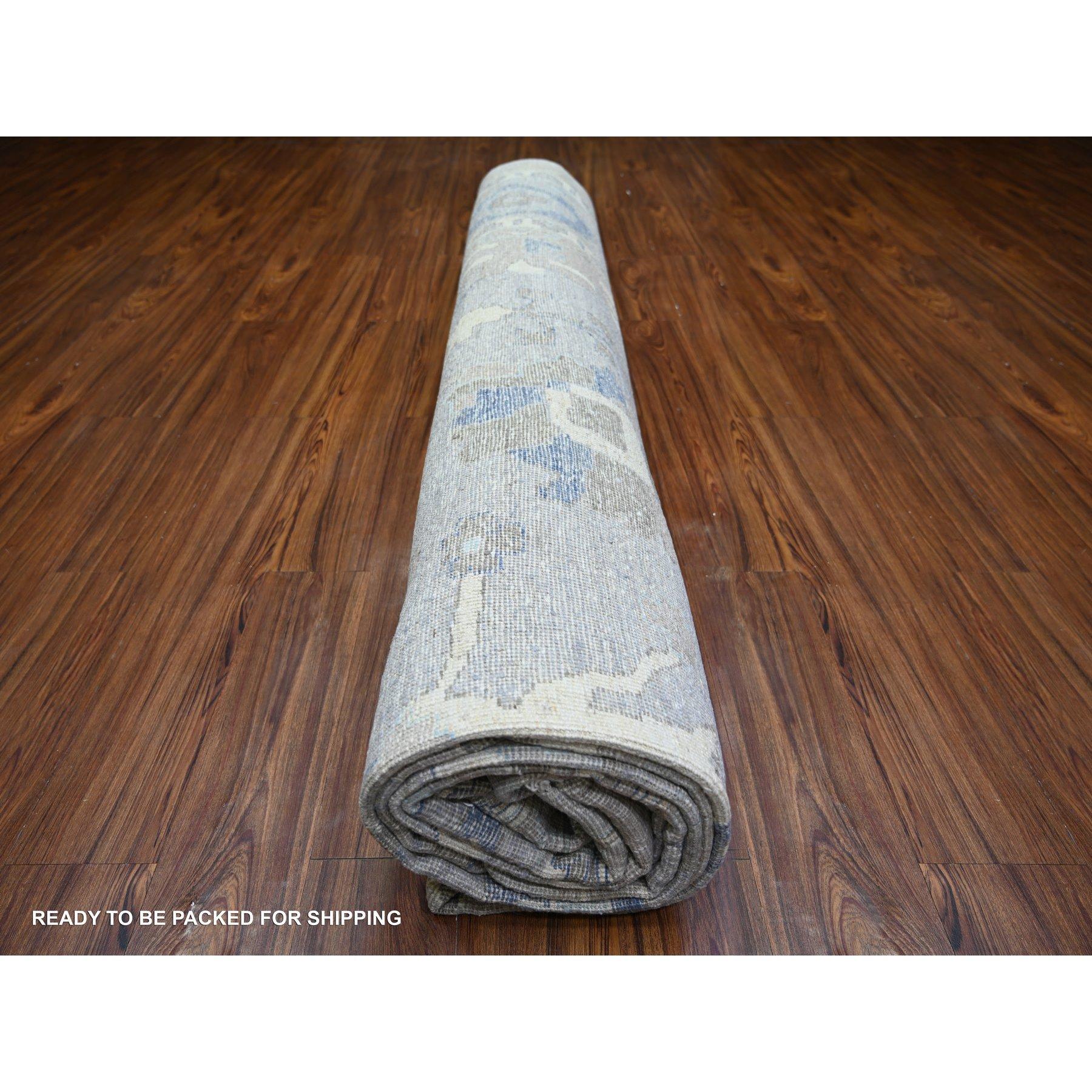 Tapis surdimensionné d'Oushak en laine douce afghane angora gris Cadet noué à la main 12' x 15'6