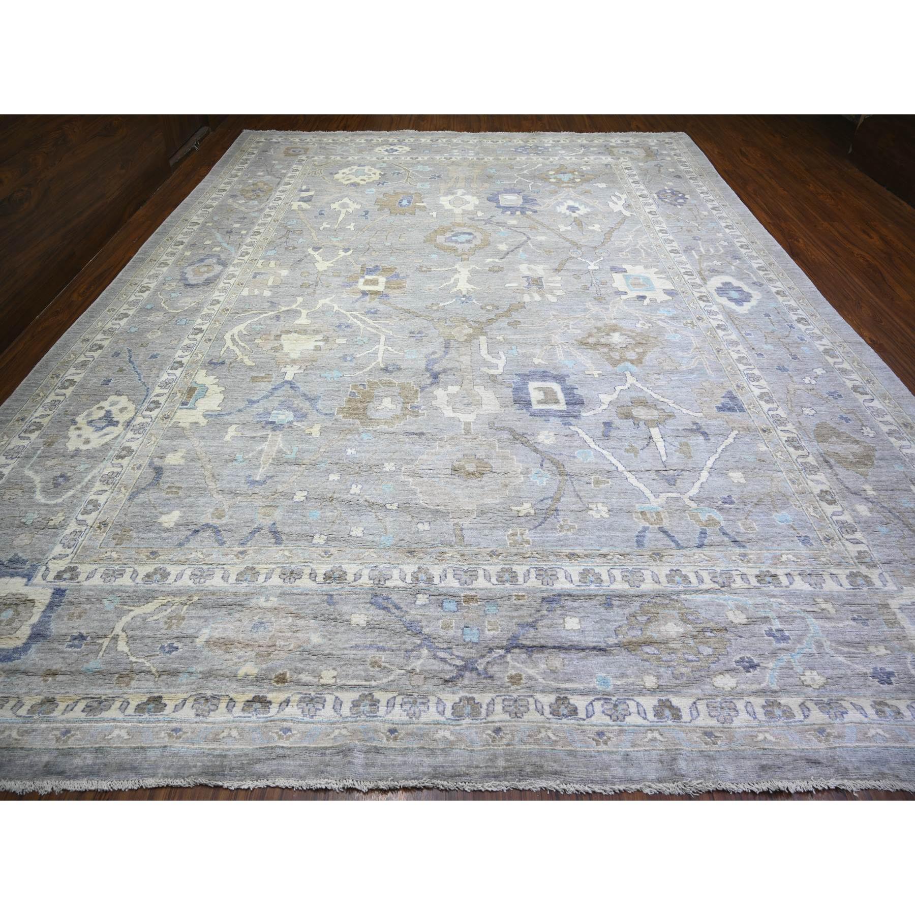 Afghan Tapis surdimensionné d'Oushak en laine douce afghane angora gris Cadet noué à la main 12' x 15'6