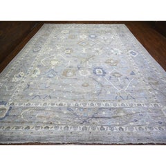 Cadet Gray Hand Knotted Afghan Angora Oushak Soft Wool Oversized Rug 12' x 15'6"