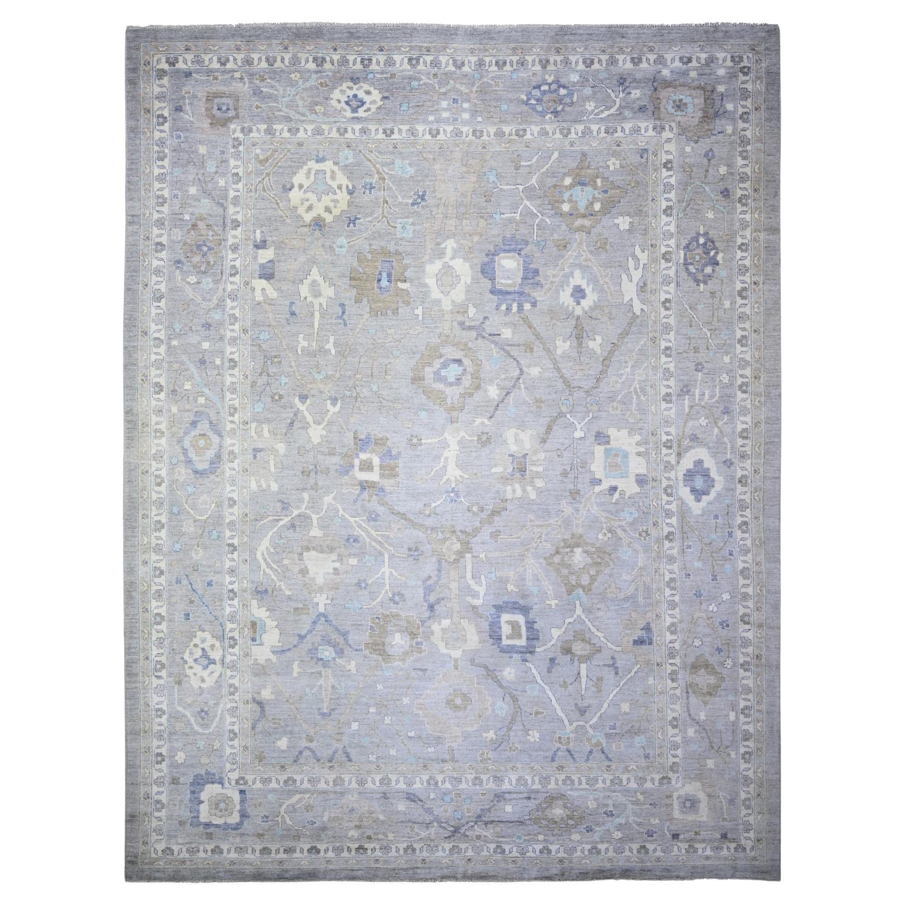 Tapis surdimensionné d'Oushak en laine douce afghane angora gris Cadet noué à la main 12' x 15'6"