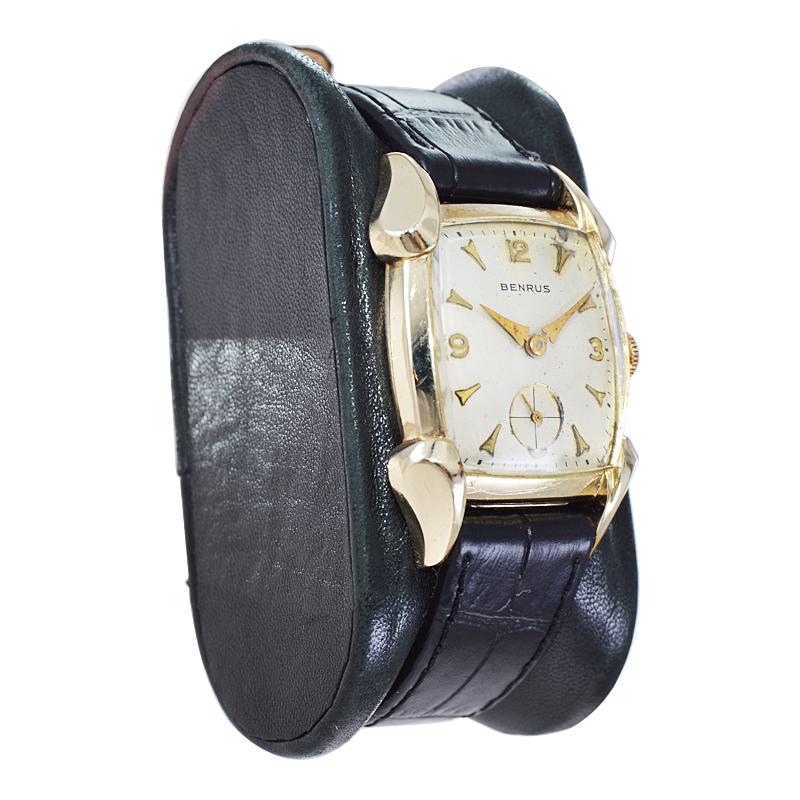 Benrus Gold Filled 1940's Art Deco Classic Tortue Shape with Original Dial In Excellent Condition For Sale In Long Beach, CA