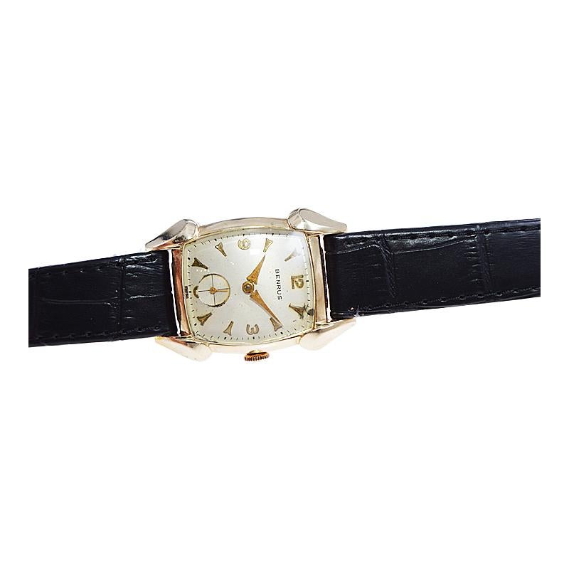 Benrus Gold Filled 1940's Art Deco Classic Tortue Shape with Original Dial For Sale 2