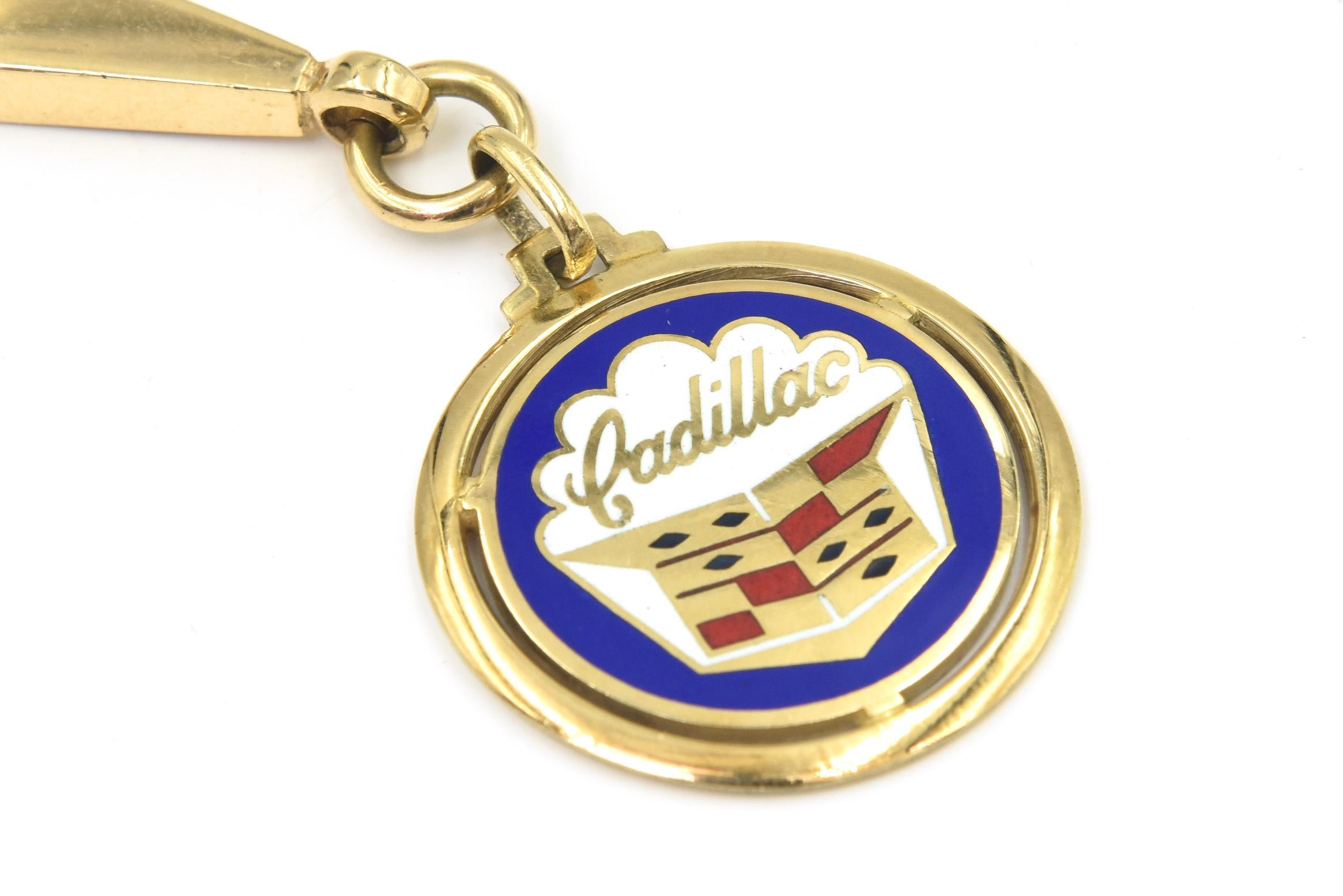 Men's Cadillac Enamel Car Emblem 14k Gold Charm Pendant on Keyring Keychain For Sale