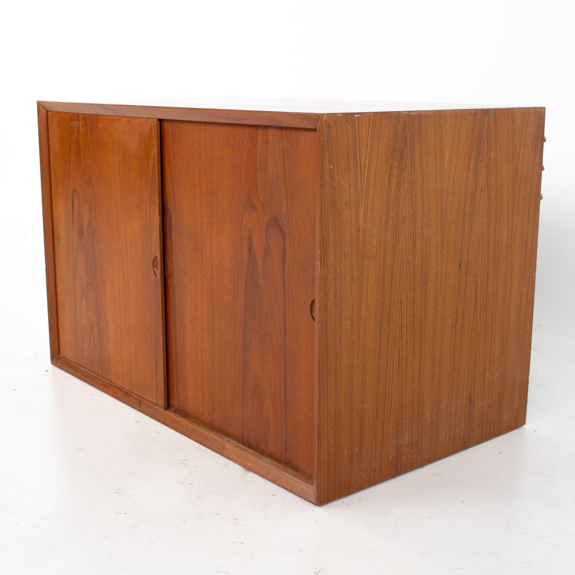 Danish Cado Mid Century Teak Sliding Door Wall Unit Box For Sale