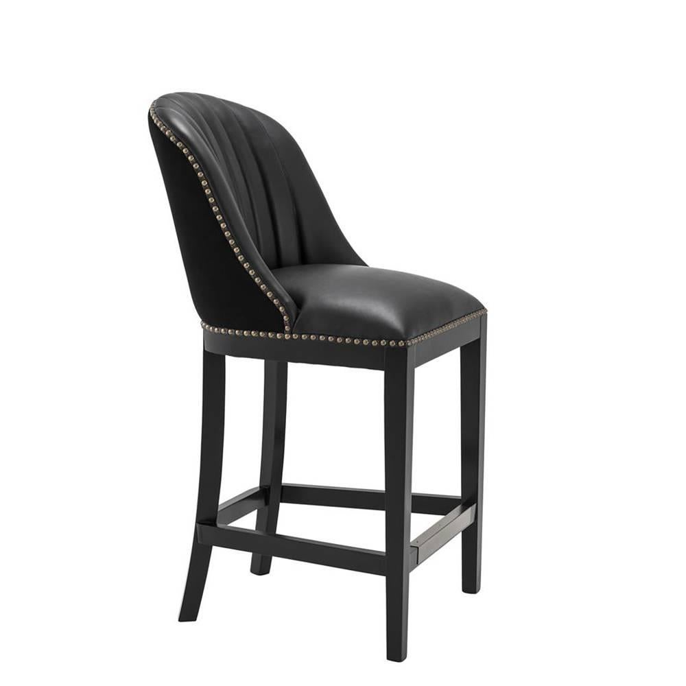 Chinese Cadogan Bar Stool Medium with Black Velvet and Blach Style Leather
