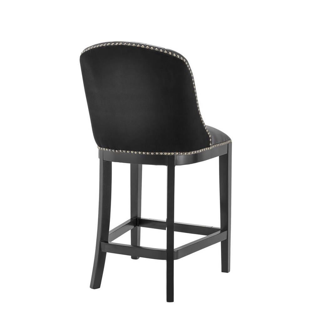 Hand-Crafted Cadogan Bar Stool Medium with Black Velvet and Blach Style Leather