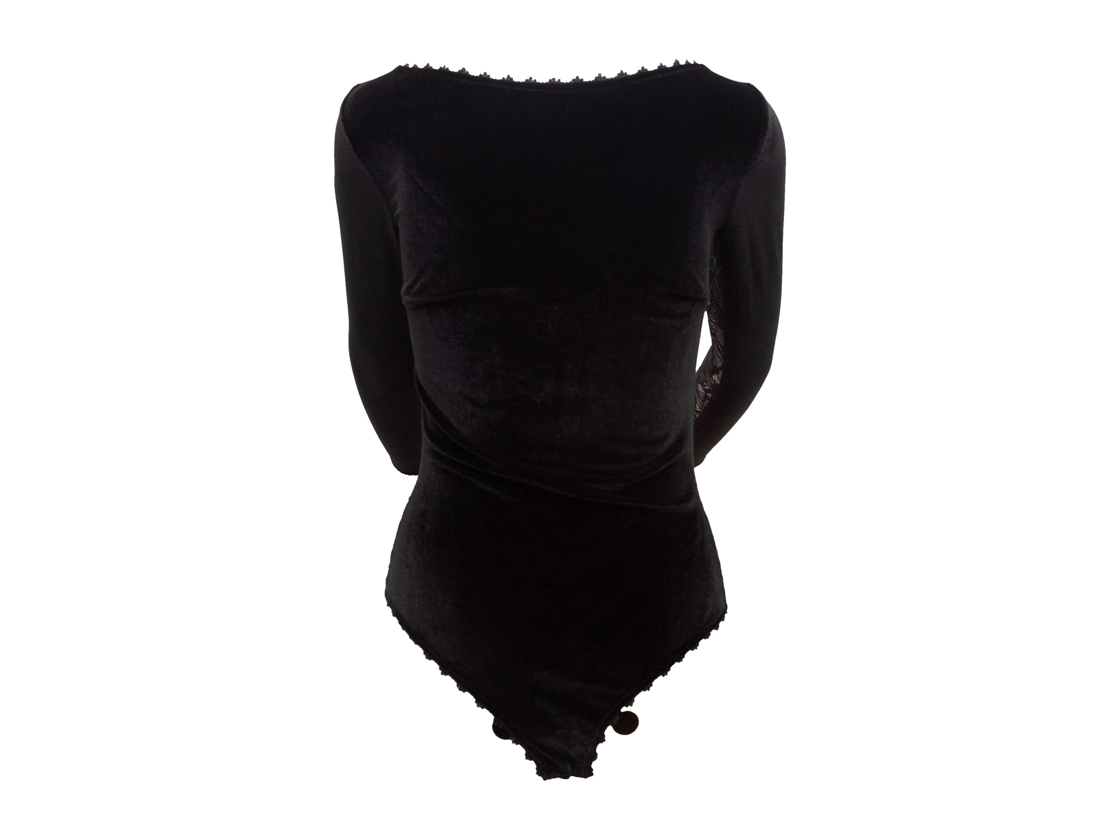 Cadolle Black Lace & Velvet Long Sleeve Bodysuit In Good Condition In New York, NY