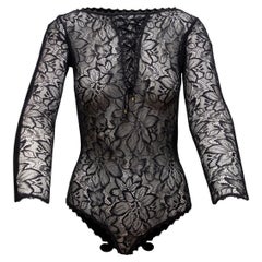Cadolle Black Lace & Velvet Long Sleeve Bodysuit