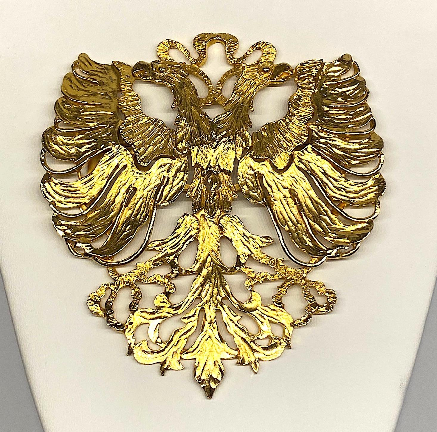 Cadoro 1970s Huge Double Head Eagle Crest Scarf Clip 7