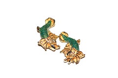 Cadoro Green Enamel Fish Earrings