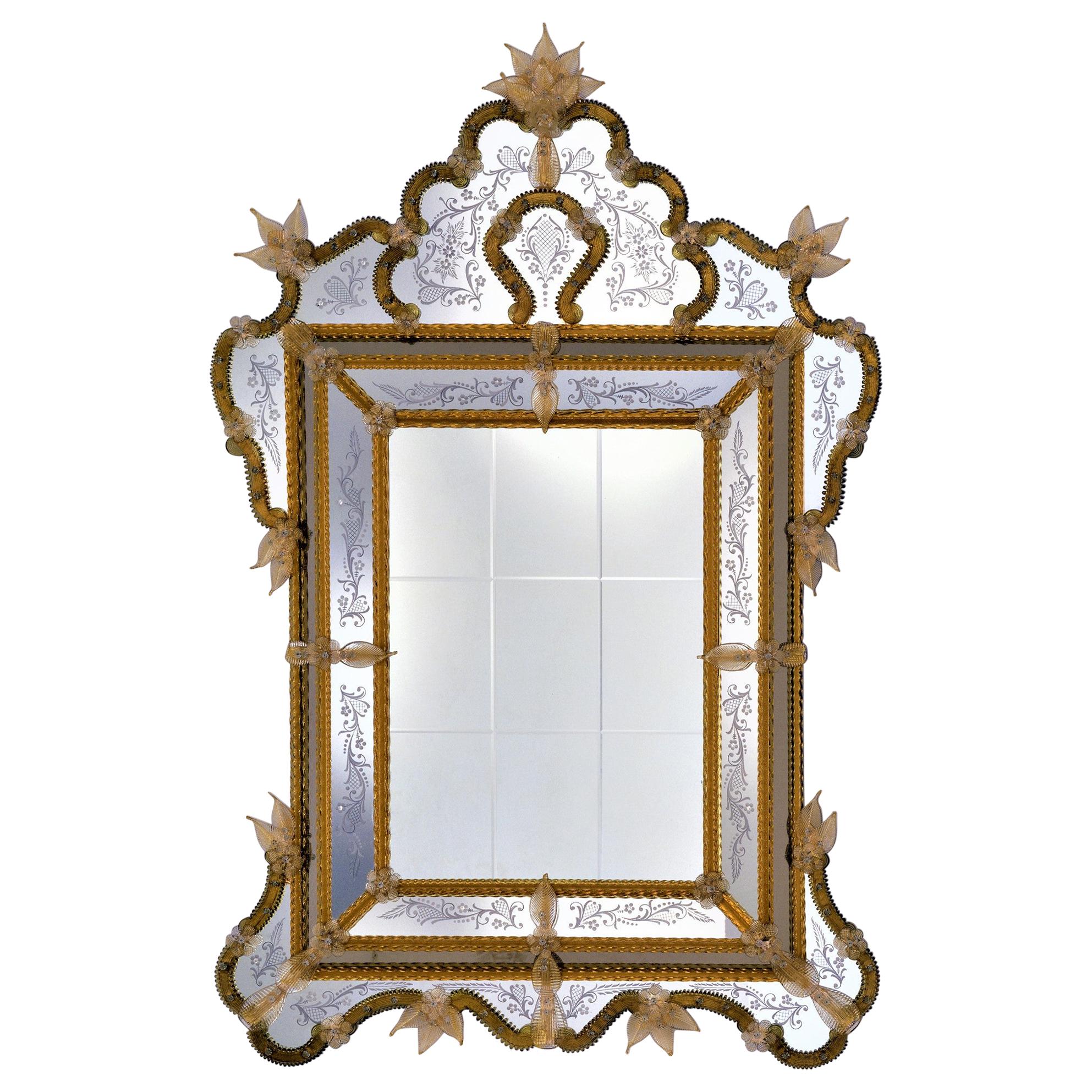 CA'D'ORO, Murano Glass Mirror in Venetian Style by Fratelli Tosi, Made in Italy For Sale