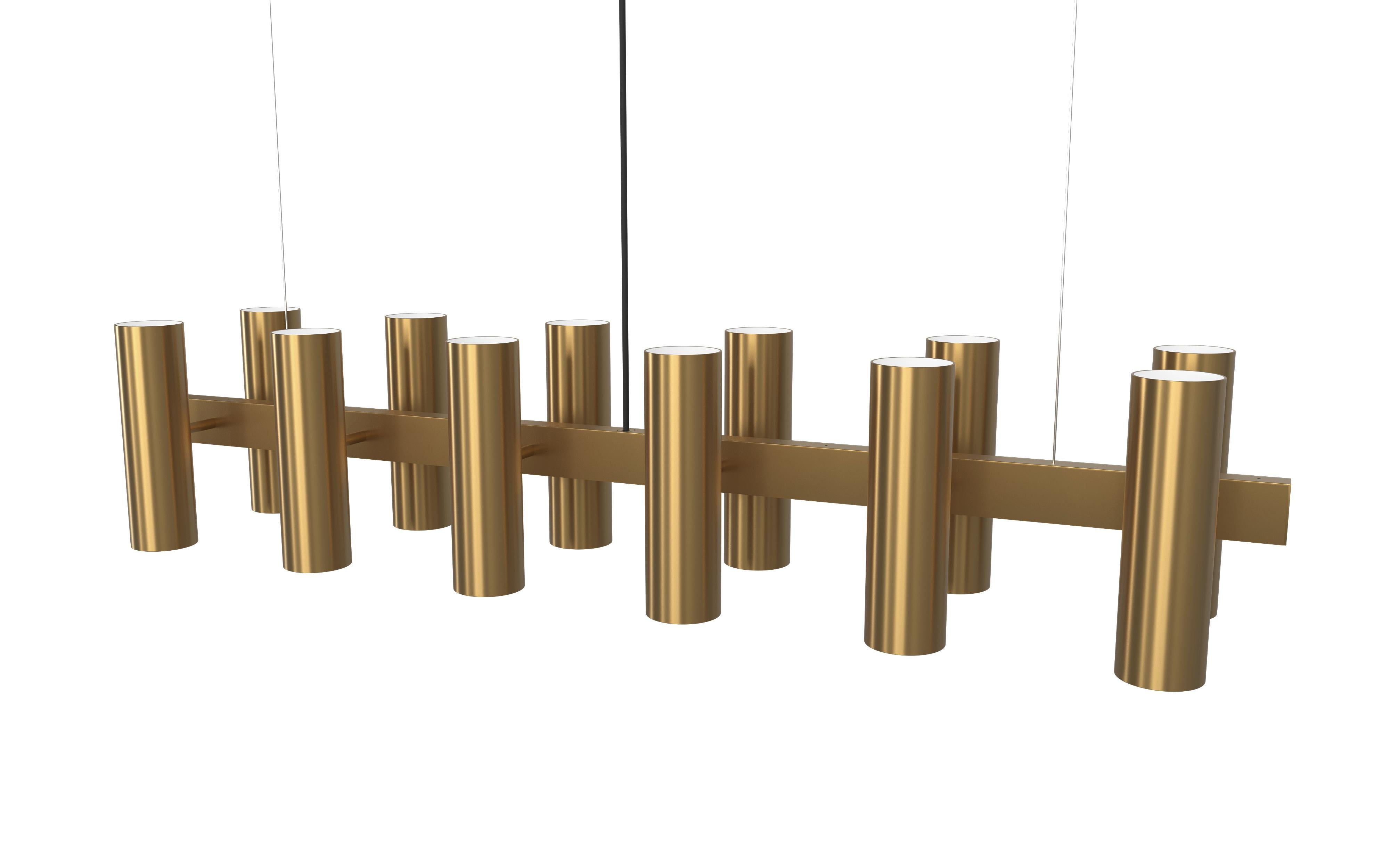 CADOVIUS 900 LAMP pendant lamp by DK3

Size : L: 123 / D: 27 / H: 25 cm
Colors: Brass
Materials : Aluminum anodized

Steel wire: 400cm
Light source: Max 40W E14 (220V – 240V / 50 Hz)
Bulbs not included

---
The 900·00 lamp, designed by Poul Cadovius