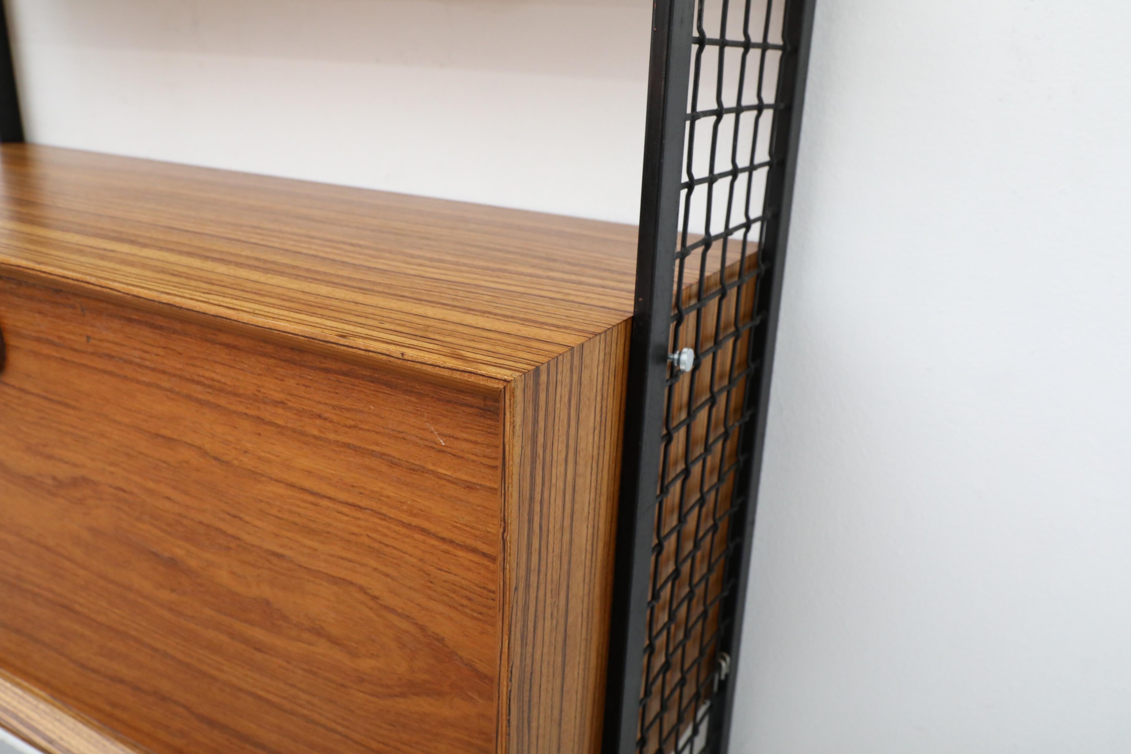Cadovius Style Mixed Wood Wall Unit with Black Enameled Metal Grid Risers 5