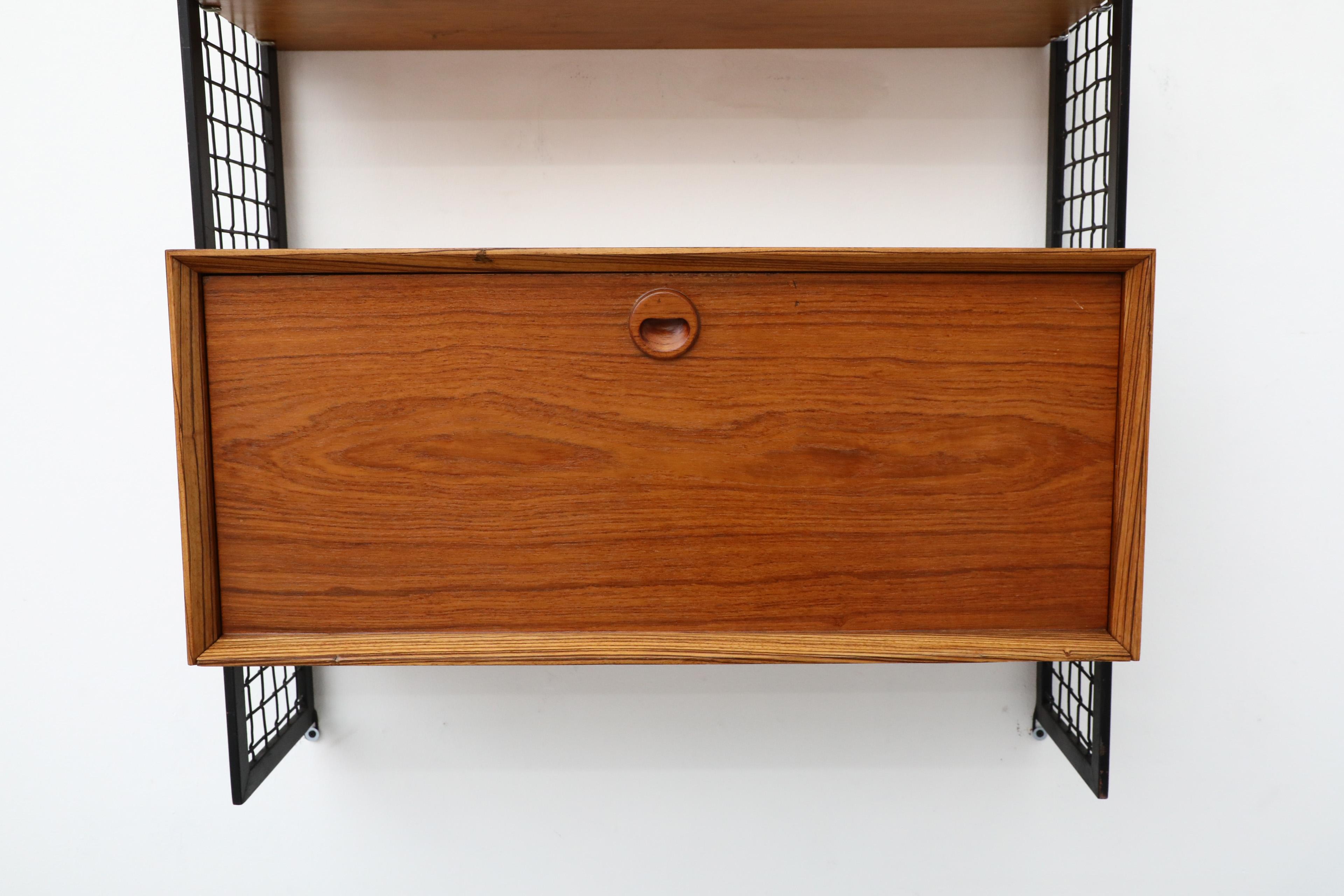 Cadovius Style Mixed Wood Wall Unit with Black Enameled Metal Grid Risers 7