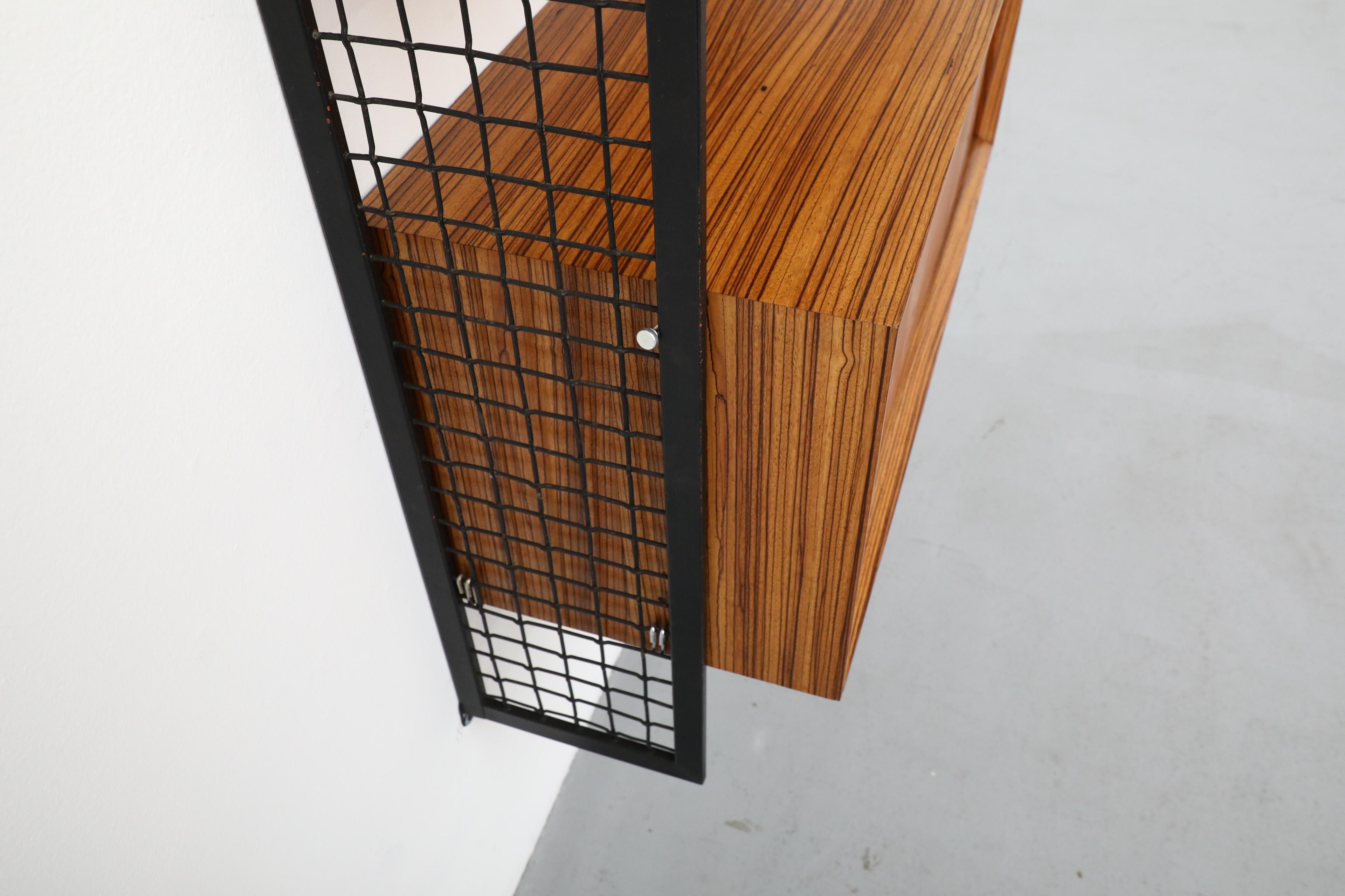 Cadovius Style Mixed Wood Wall Unit with Black Enameled Metal Grid Risers 8