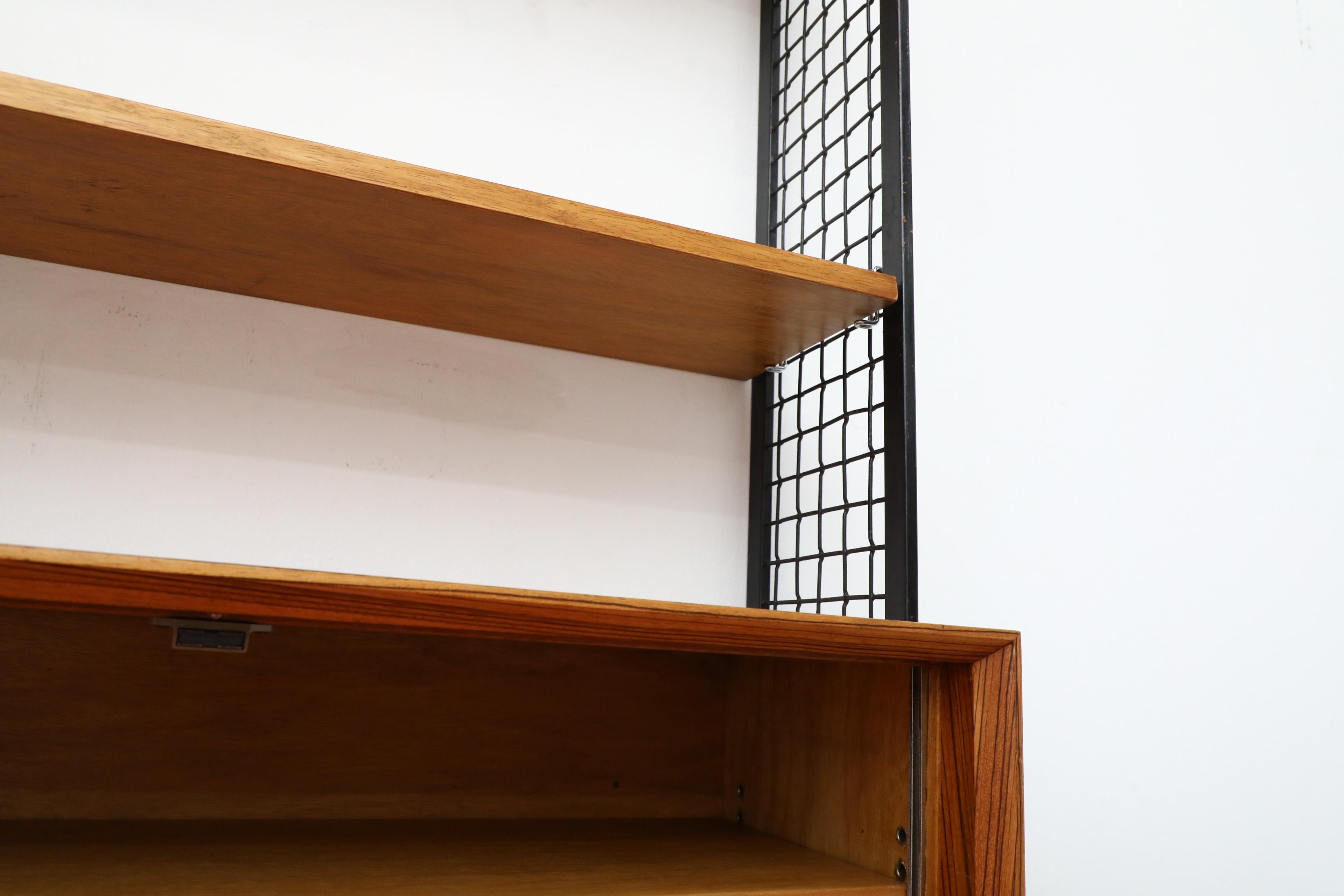 Cadovius Style Mixed Wood Wall Unit with Black Enameled Metal Grid Risers 10