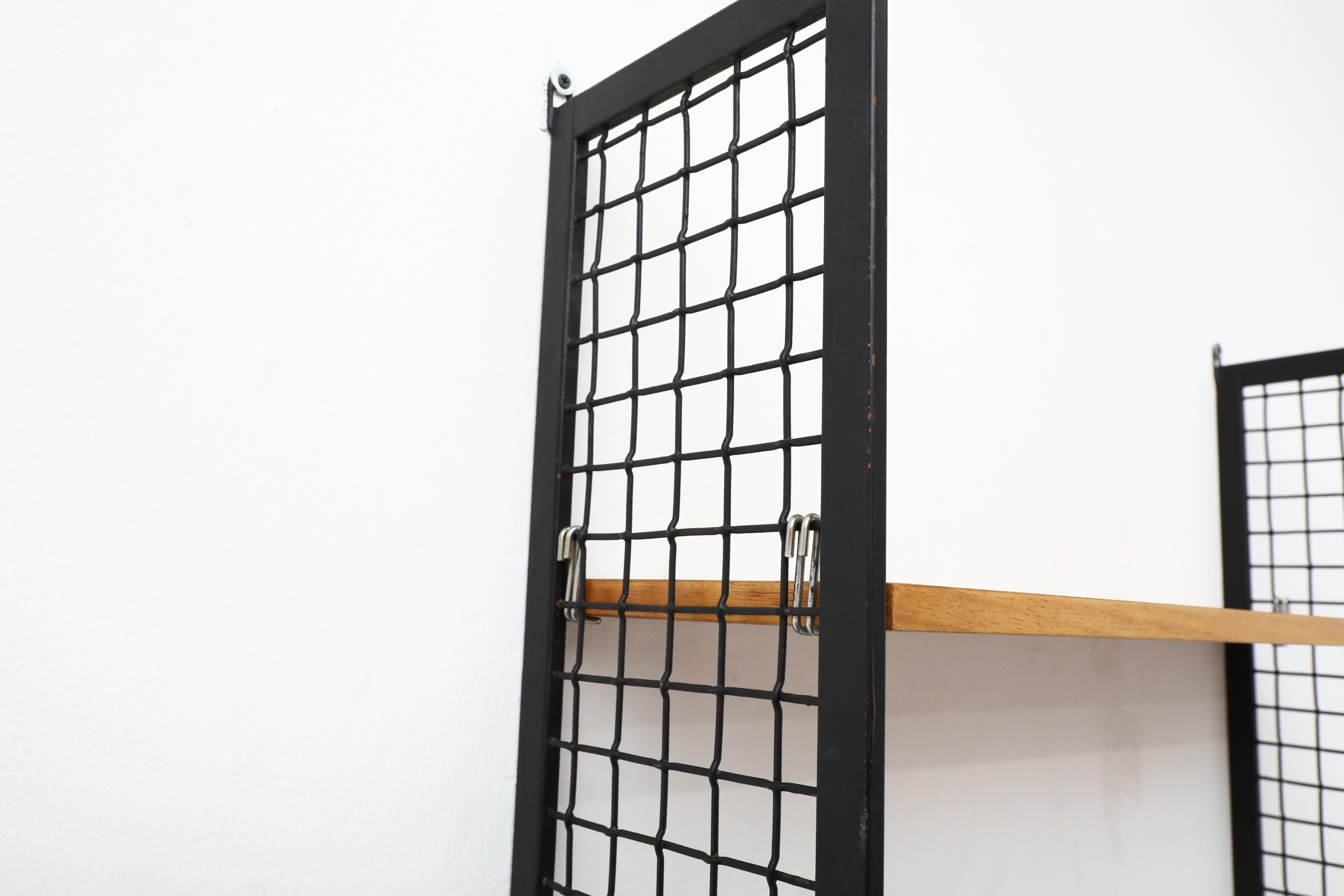 Cadovius Style Mixed Wood Wall Unit with Black Enameled Metal Grid Risers 2