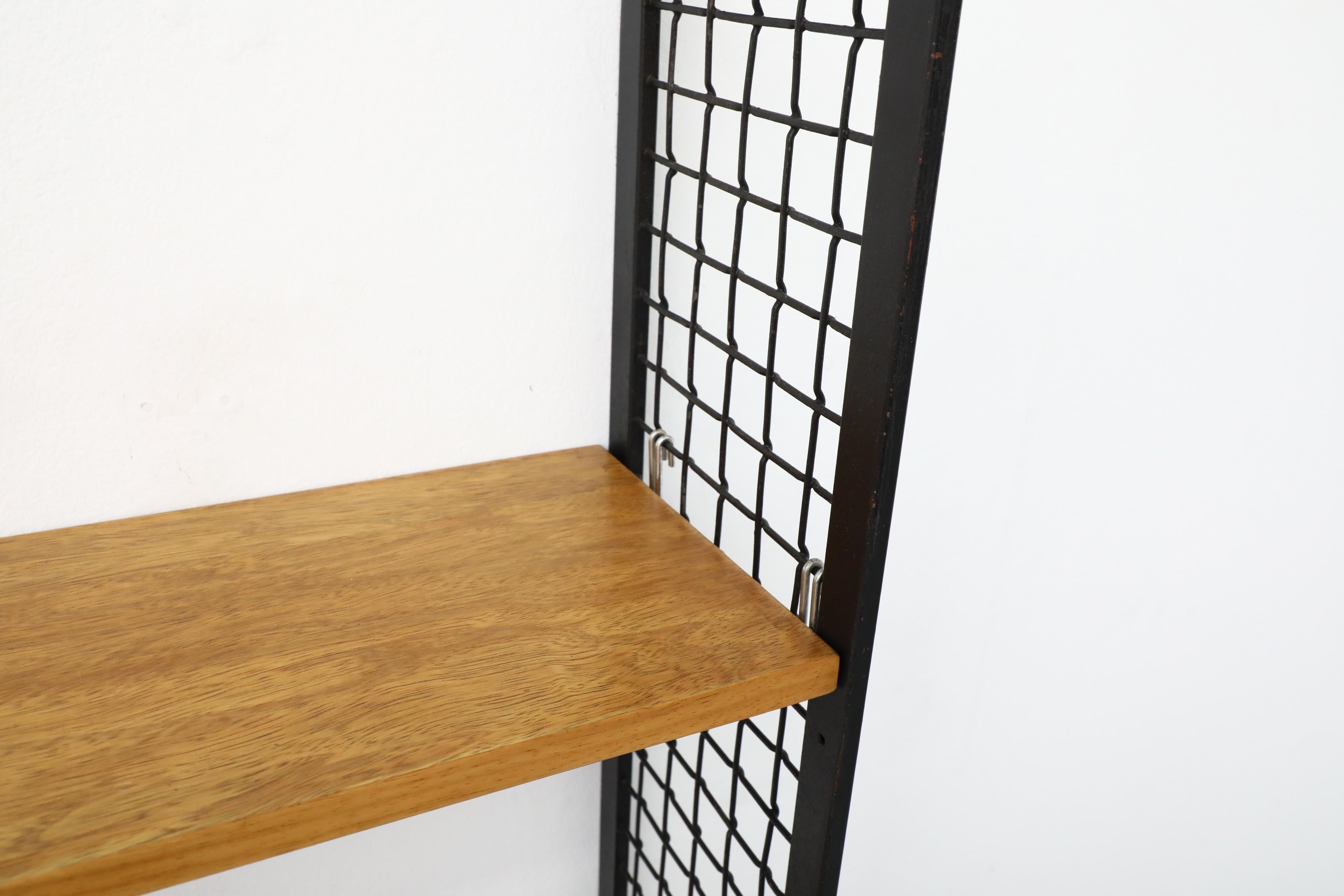 Cadovius Style Mixed Wood Wall Unit with Black Enameled Metal Grid Risers 3
