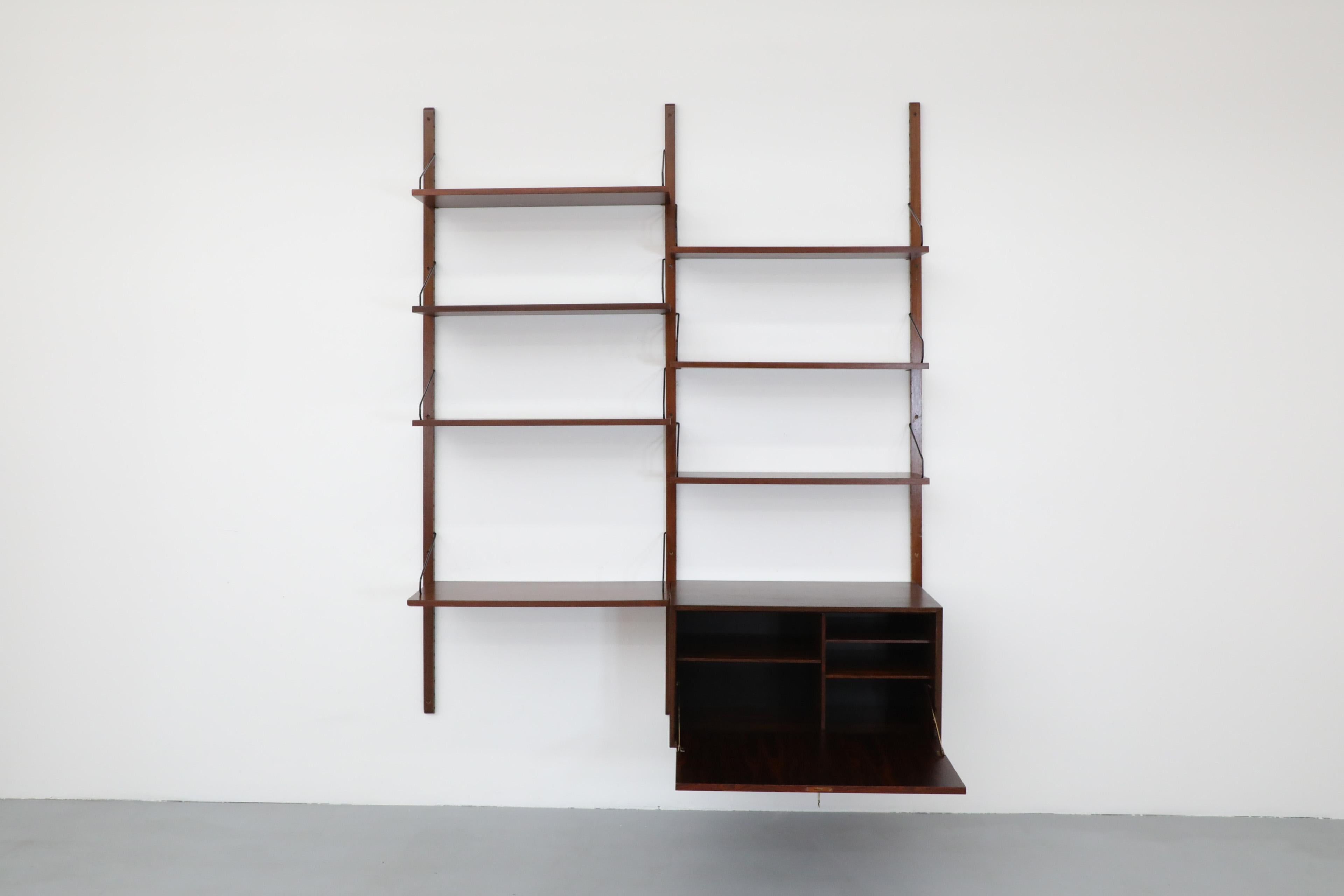 Dutch Cadovius Wall Mount 2 Section Royal Shelving System w/ Desk & Drop Down Cabinet For Sale