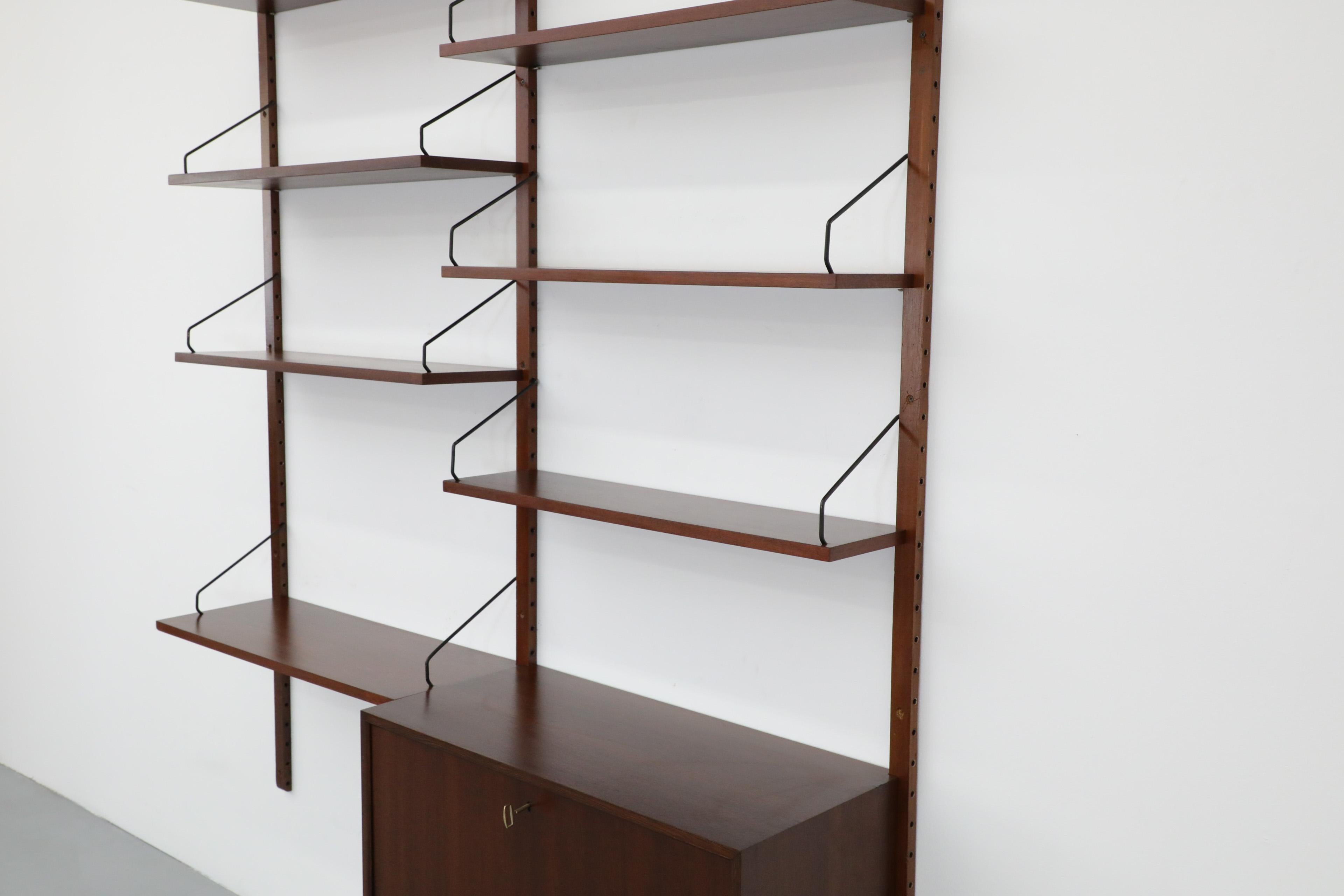 Cadovius Wall Mount 2 Section Royal Shelving System w/ Desk & Drop Down Cabinet In Good Condition For Sale In Los Angeles, CA