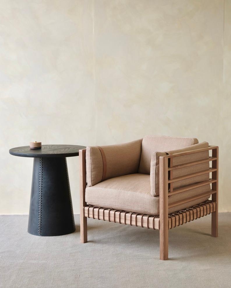 Taking many of the same cues as our Mochi chair, the Cadre club uses an exposed timber framework and leather cord to support the cushions. With a small footprint, the Cadre’s square form lends itself to smaller spaces and can be set close together