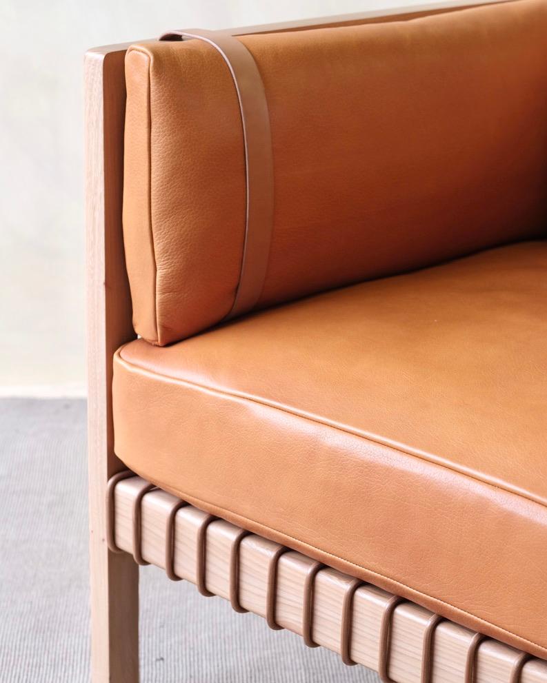 Contemporary Cadre Club chair in Elm and heavy linen For Sale