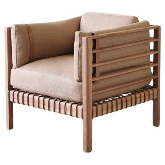 Cadre Club chair in Elm and heavy linen For Sale