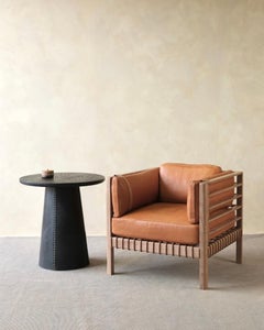 Cadre Club chair in Elm and tan and woven leather